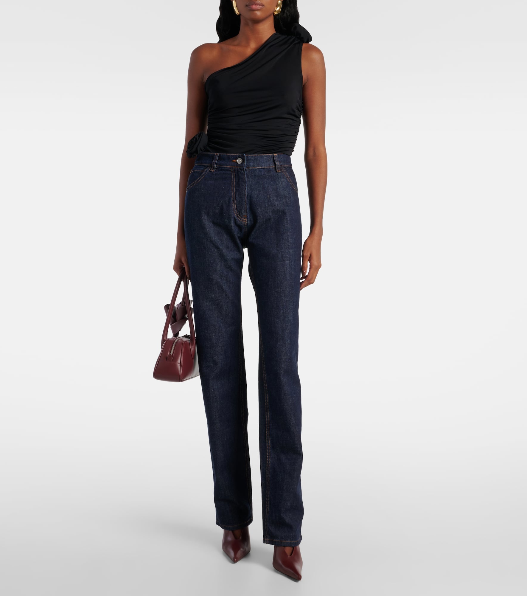 Floral-appliqué one-shoulder jersey top - 2
