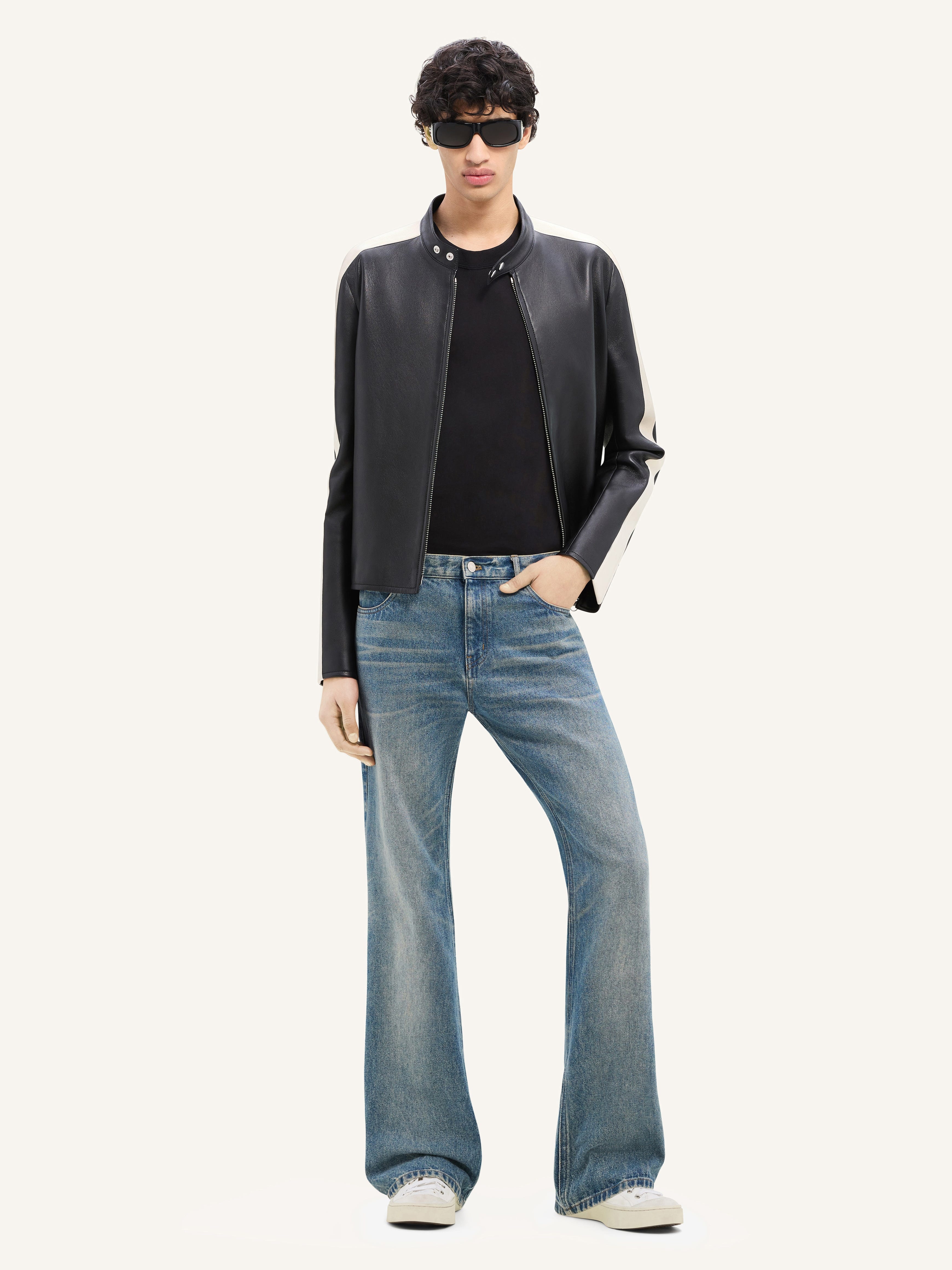 CONTRAST BIKER LEATHER JACKET - 2