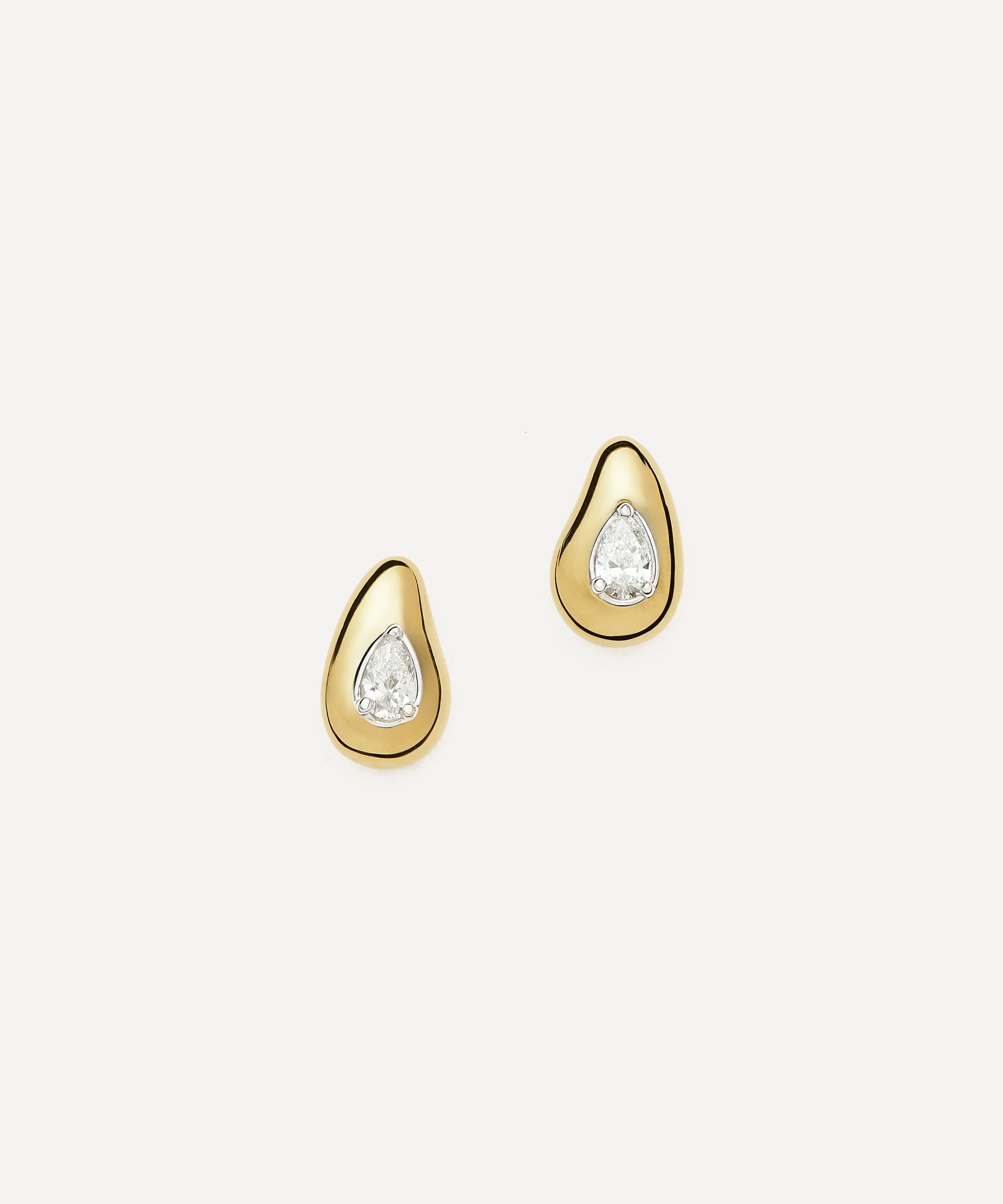 18ct Gold Vermeil Molten Teardrop Diamond Stud Earrings - 1