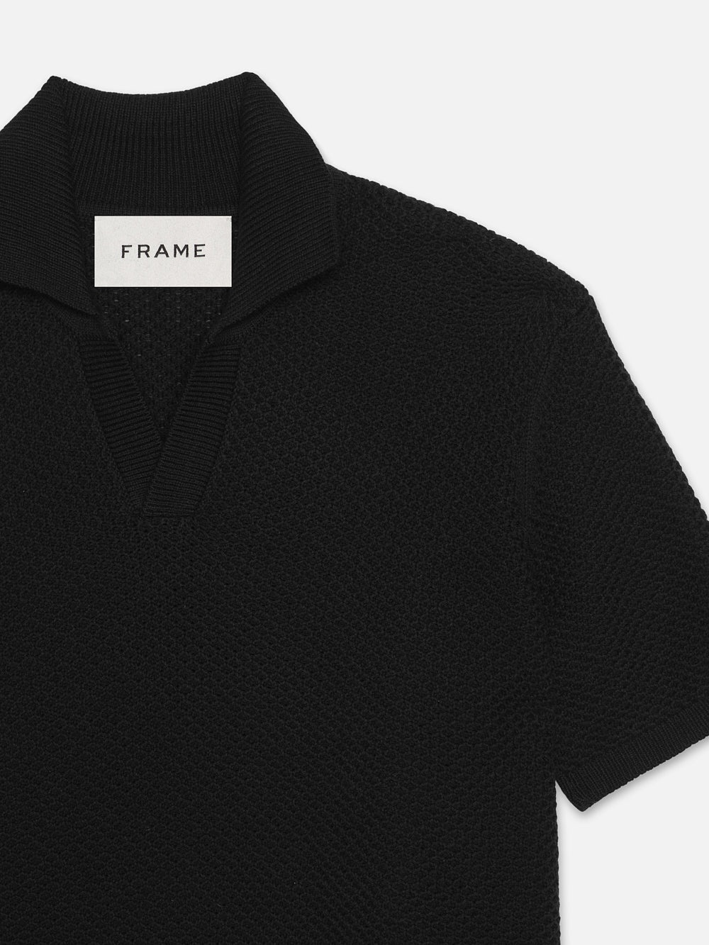 Open Weave Polo Sweater in Noir - 2