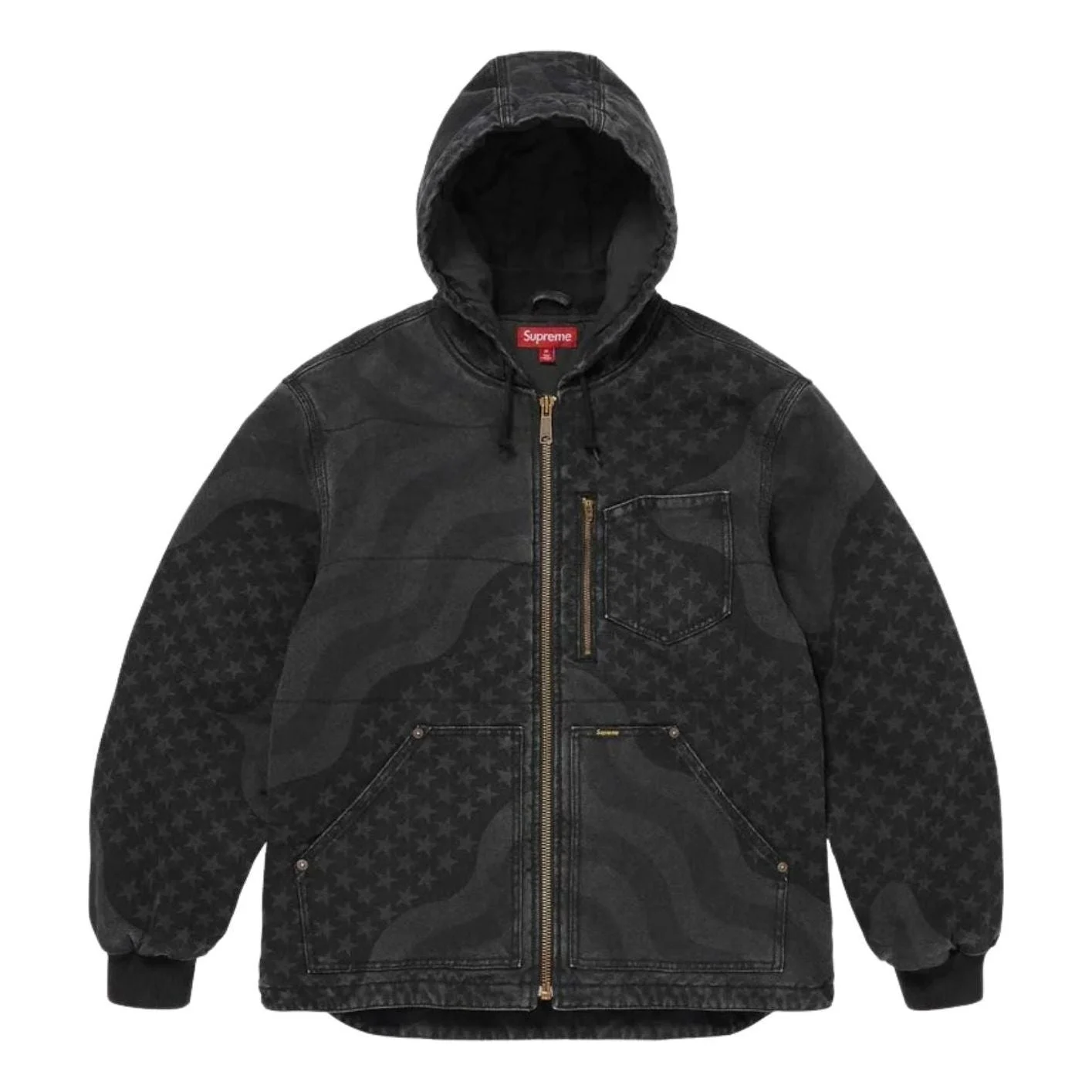 Supreme SS26 Flag Quilted Hooded Work Jacket 'Black' SUP-SS26-132-BLK - 1