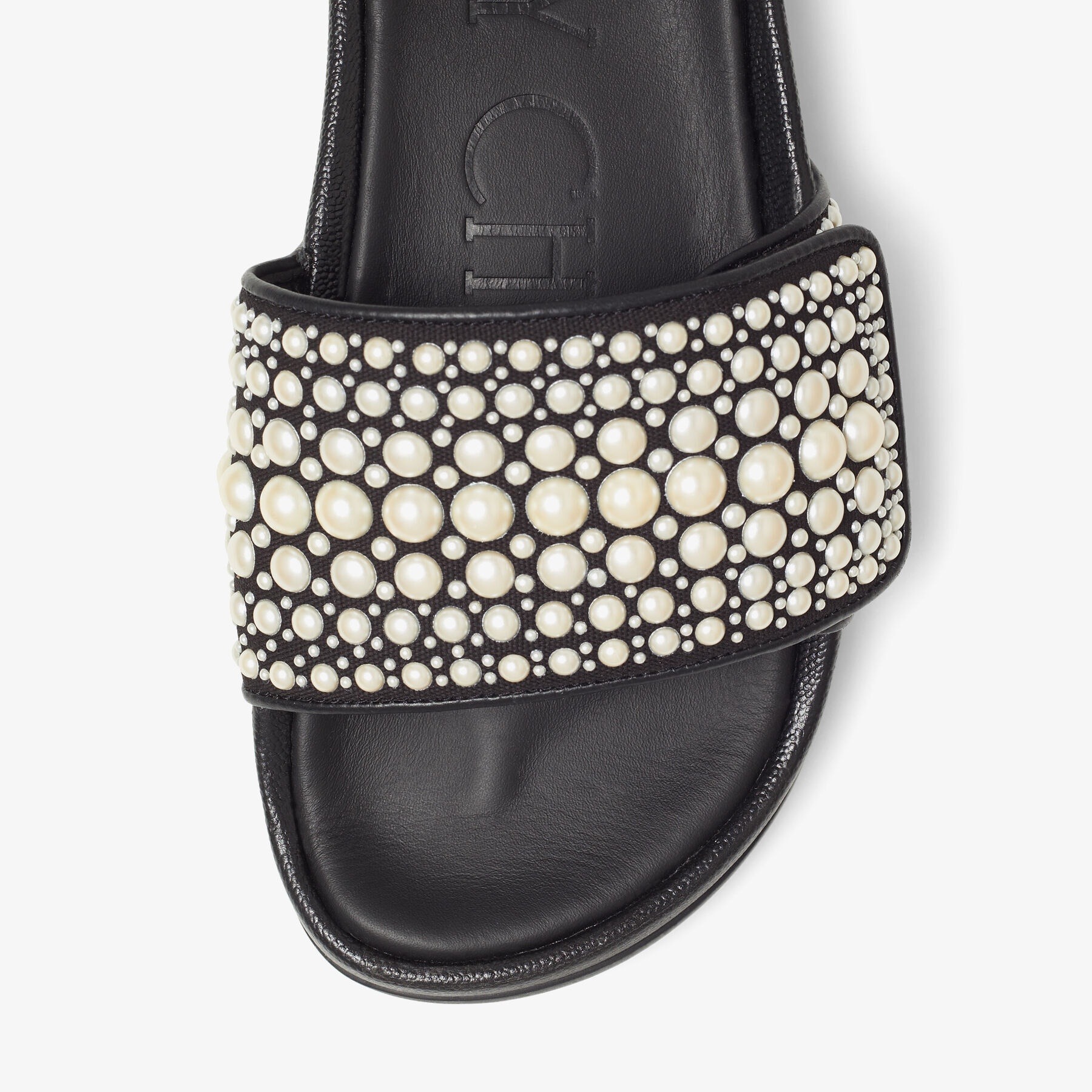 JIMMY CHOO Fitz/F Black Canvas and Leather Slides with