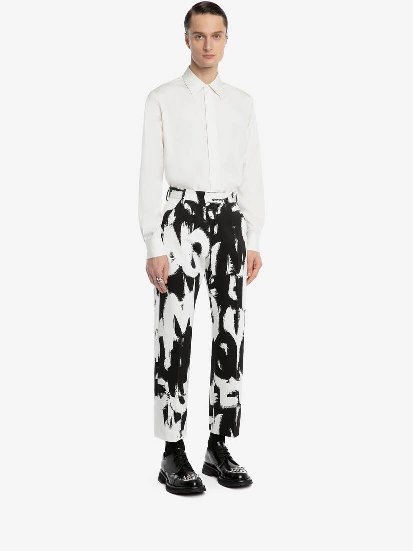 Mcqueen Graffiti Trousers in White/black - 3