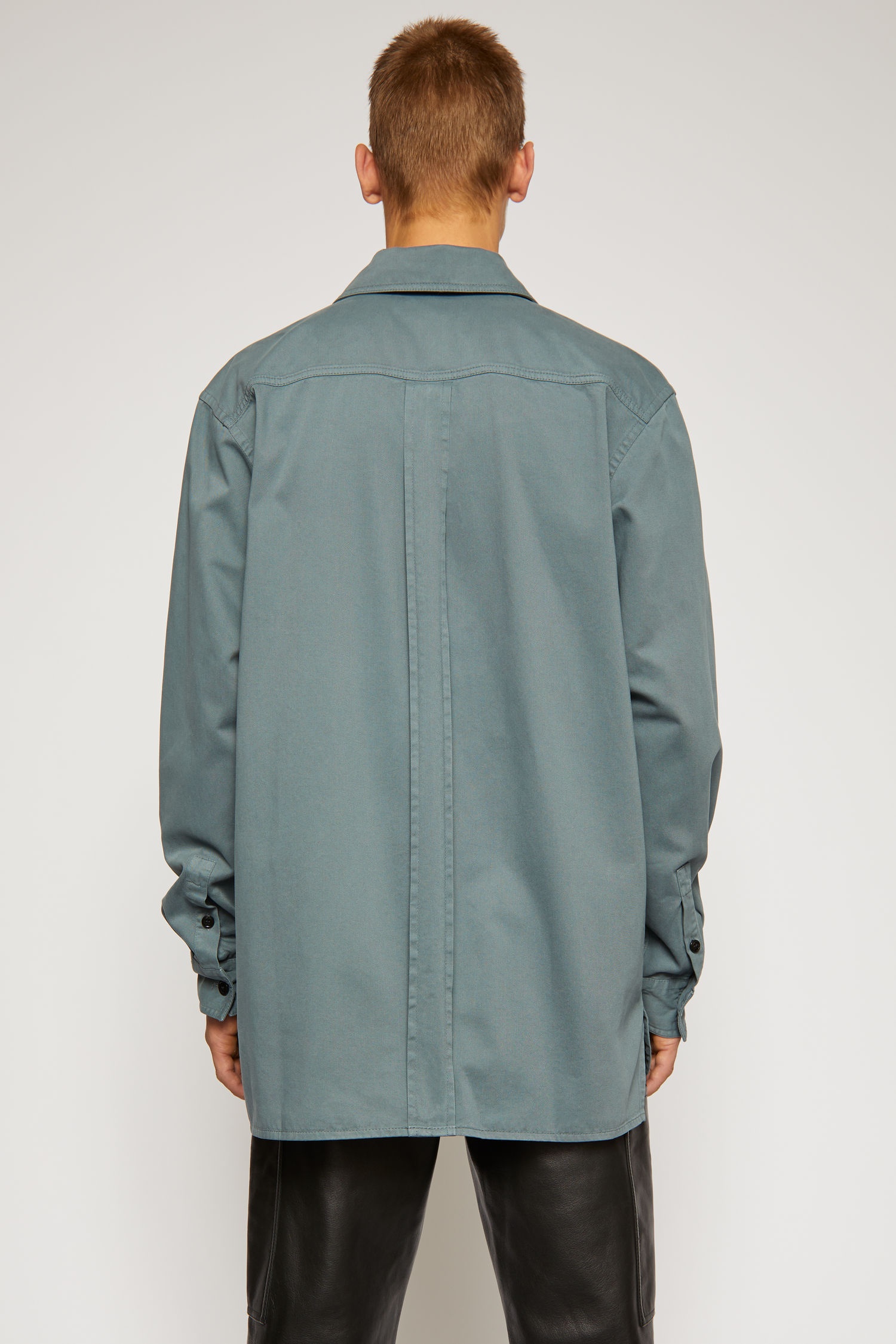 Boxy-fit cotton twill shirt dusty green - 3