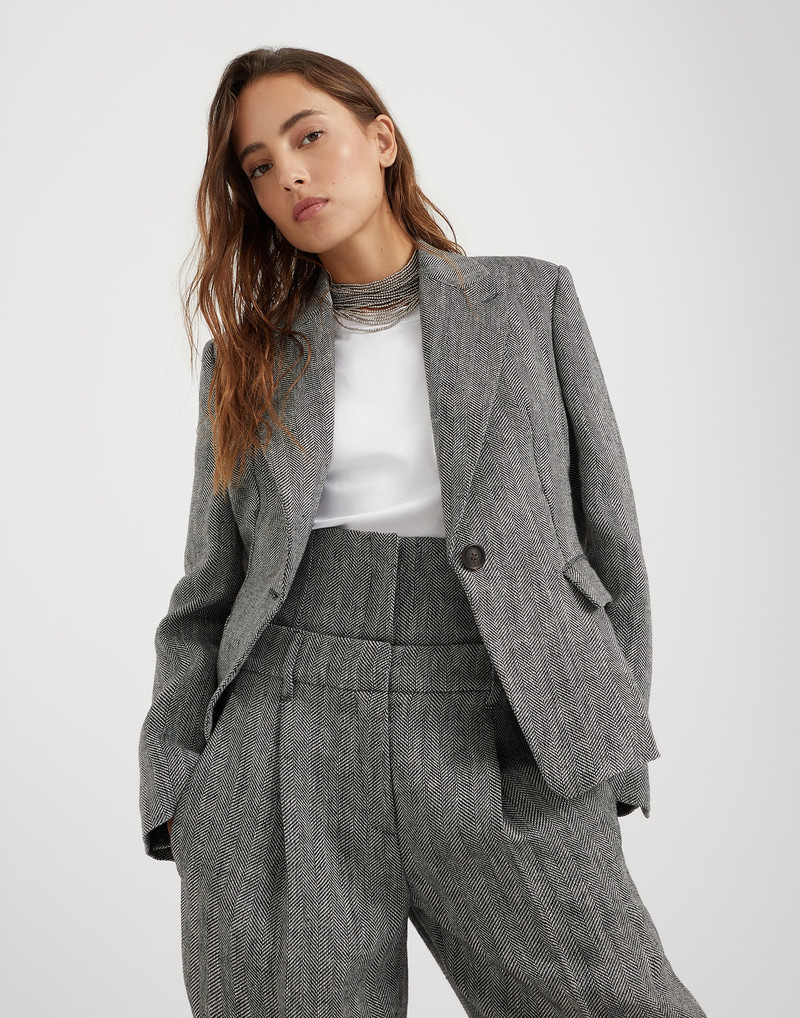 Irish linen chevron blazer with monili 4
