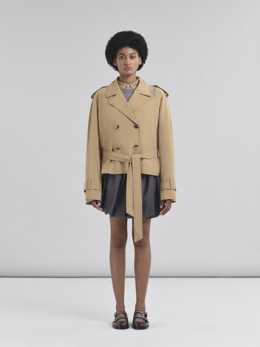 SHORT BEIGE WOOL BLEND TRENCH WITH MARNI SYMBOL - 2