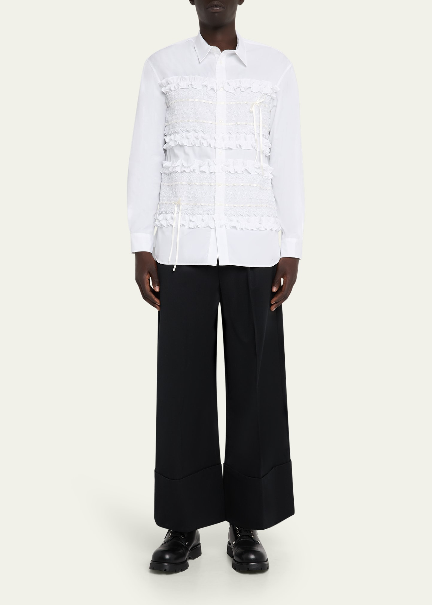Men's Cropped Wide-Leg Belted Trousers - 2