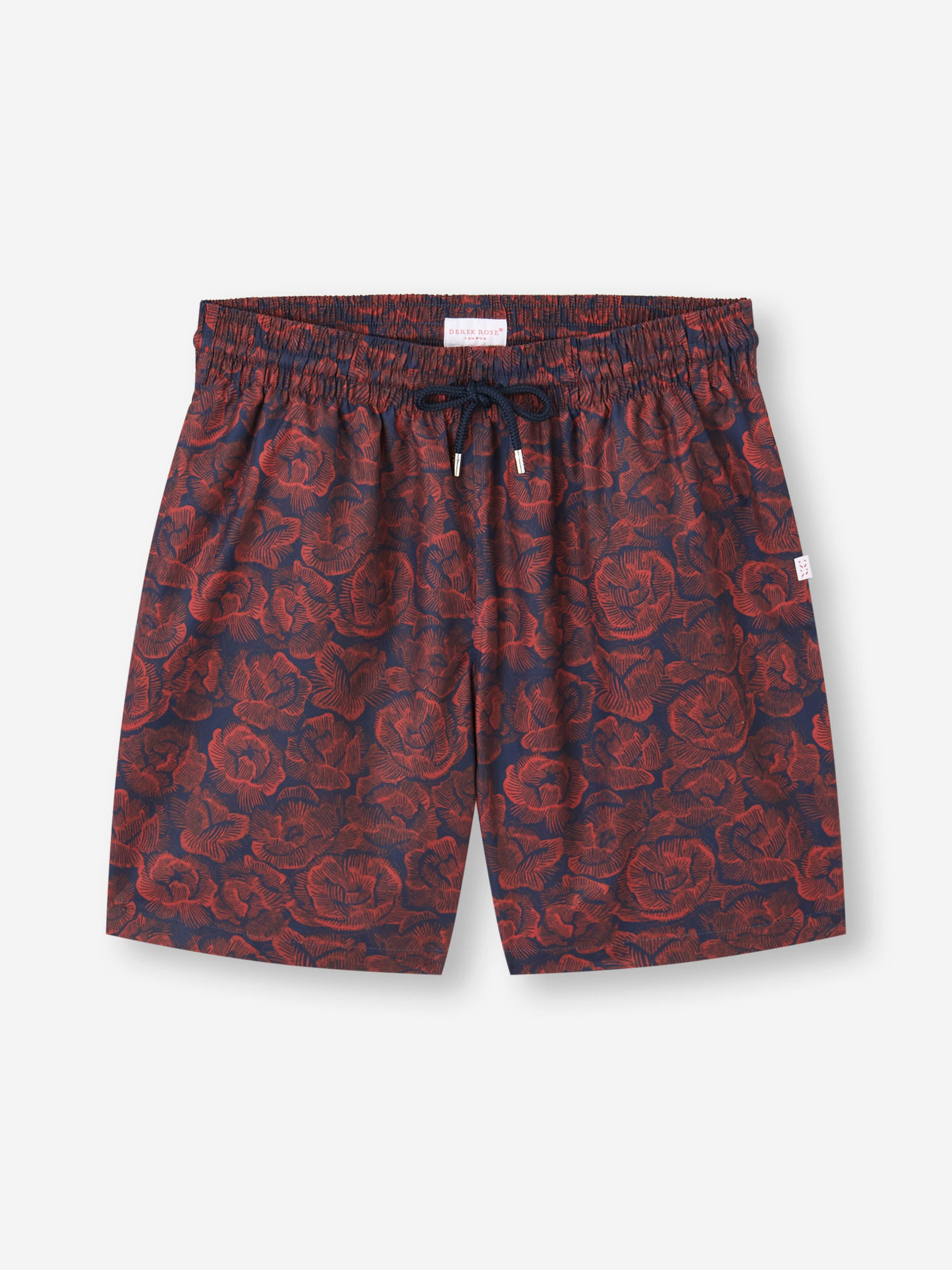 Men's Swim Trunks Maui Navy Blue & Red Rose Print - 2