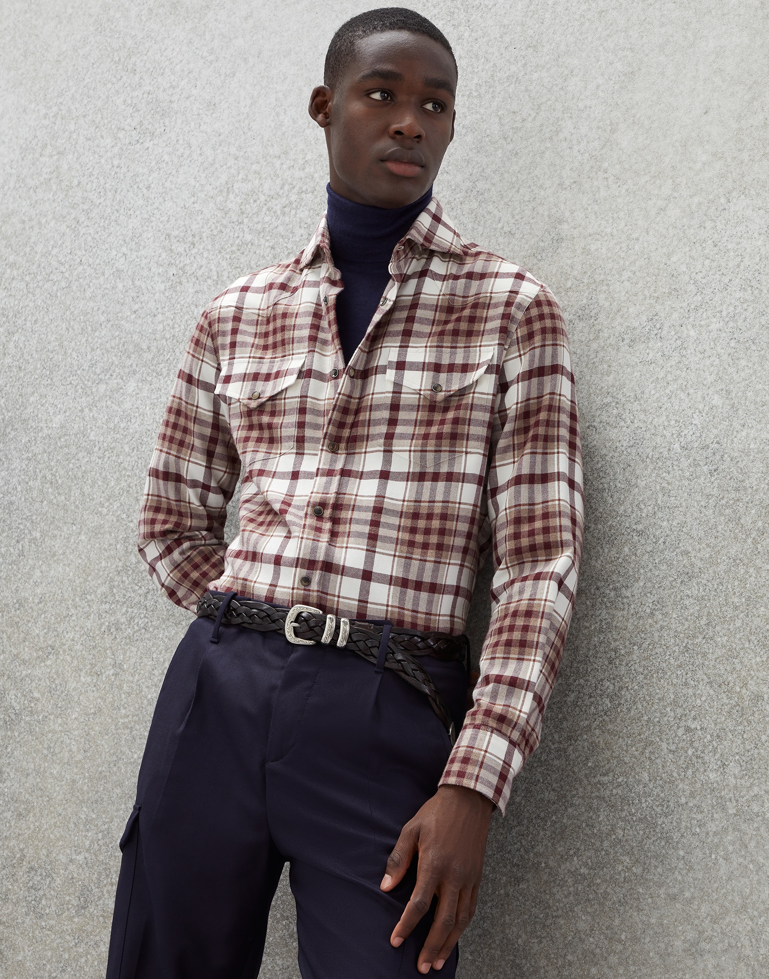 Madras flannel easy fit western shirt - 4