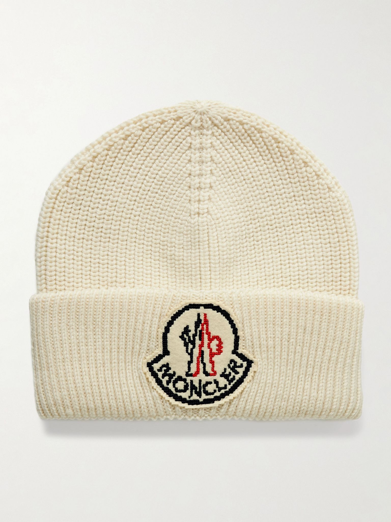 Logo-Appliquéd Ribbed Virgin Wool Beanie White - 1