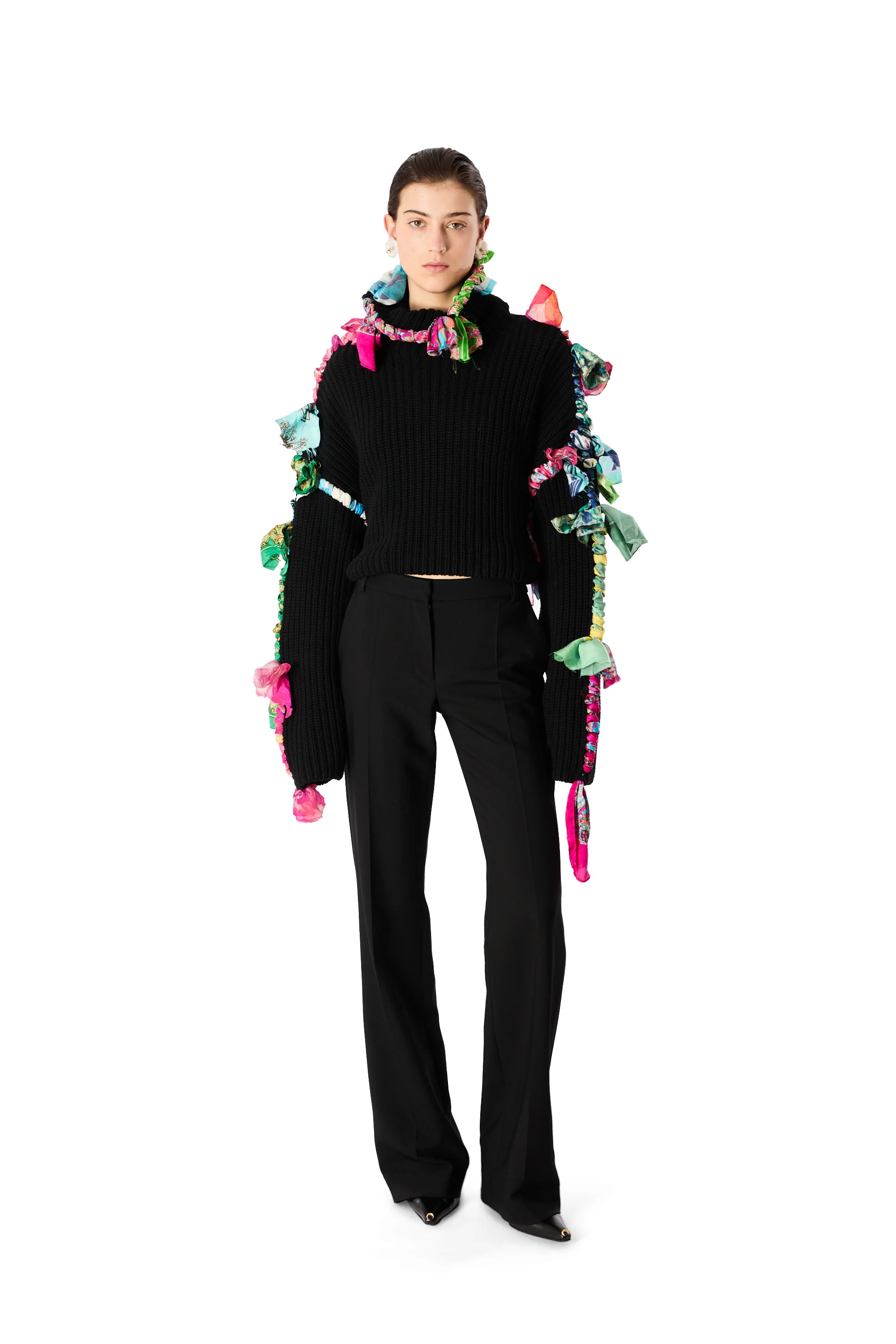 REGENERATED SILK SCARVES CROPPED HIGH NECK SWEATER - 1