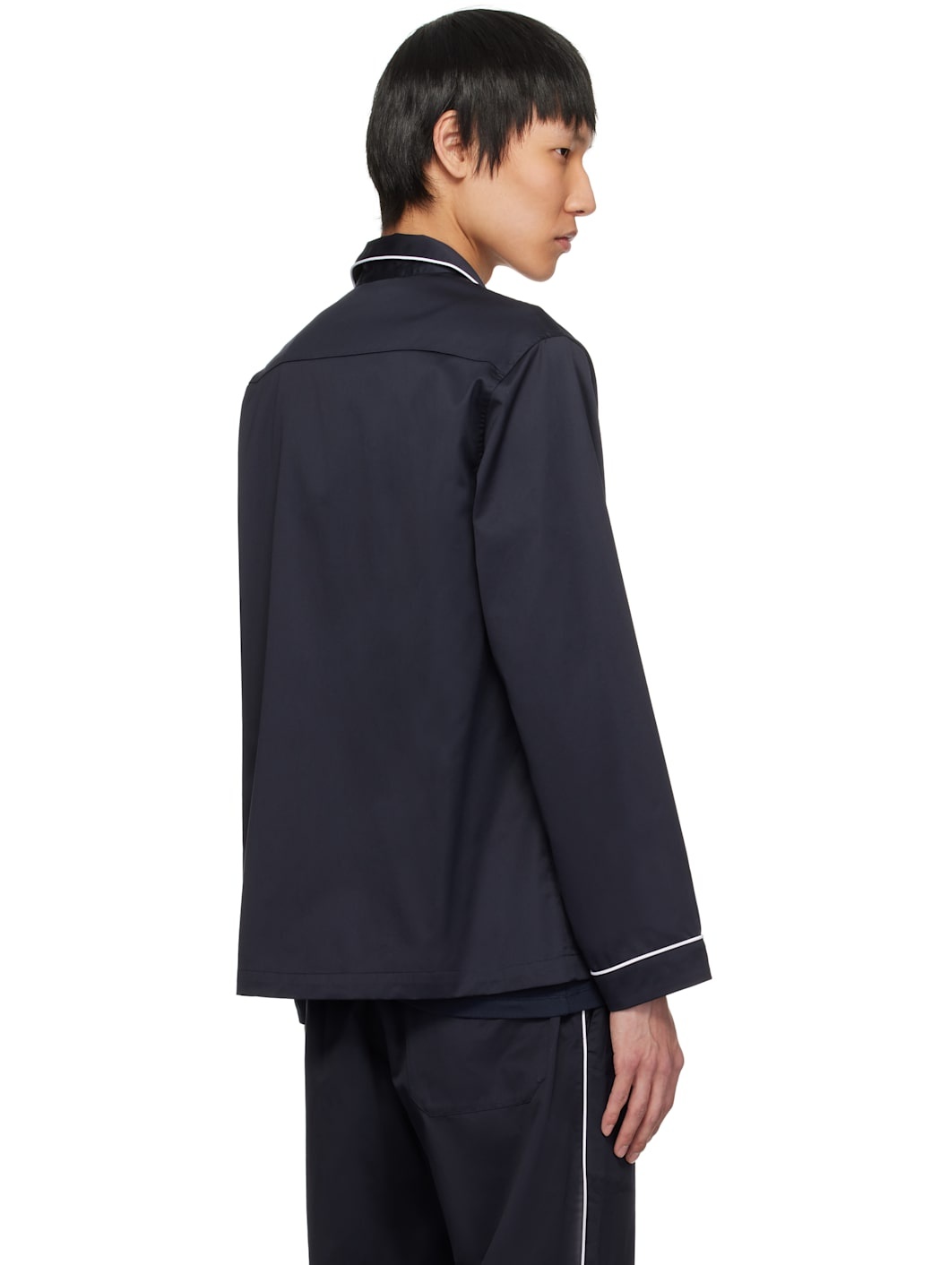 Navy Sateen Long Sleeve Pyjama Shirt - 3