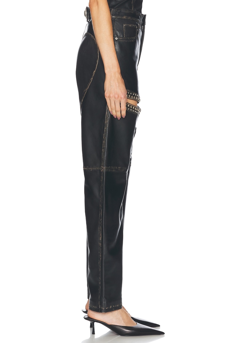 Studded Leather Slit Leg Pant - 3