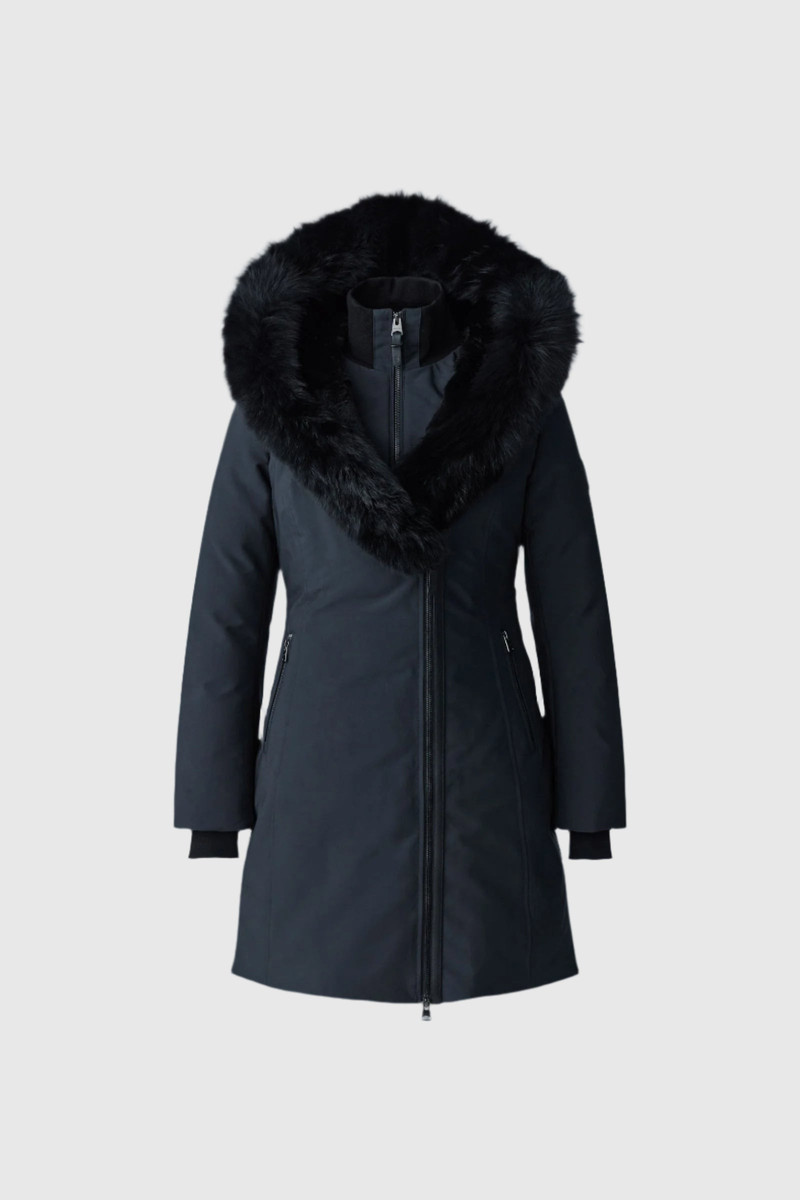 TRISH-BX Powder Touch down coat with blue fox fur Signature Mackage Collar 1