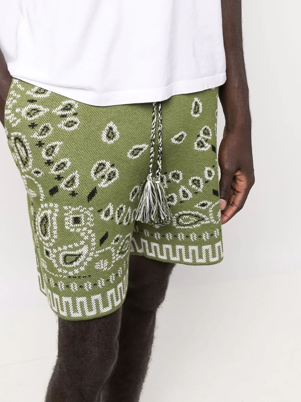 bandana pattern knitted shorts - 5