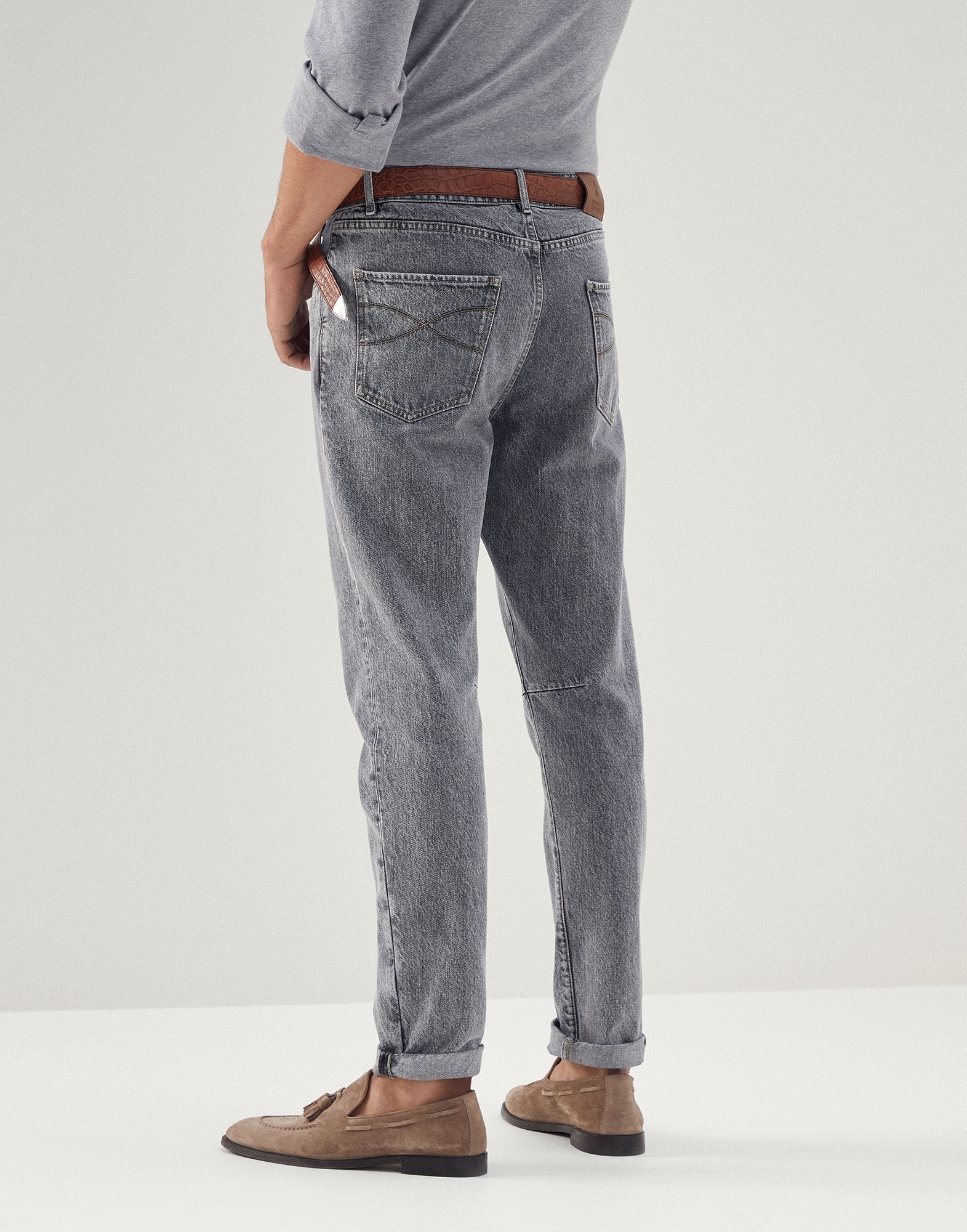 Aged denim leisure fit five-pocket trousers - 2