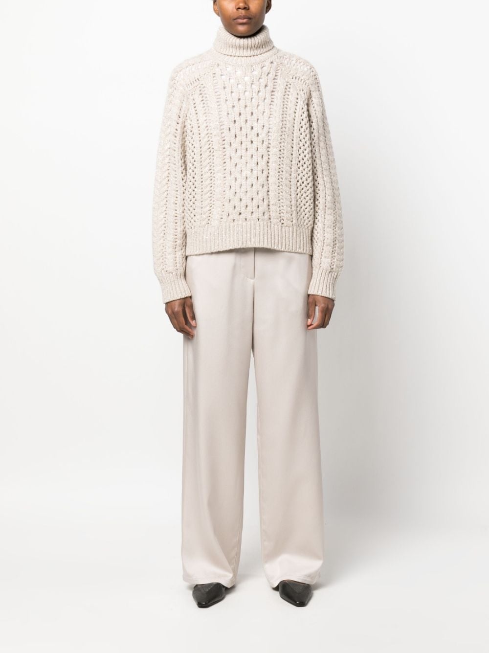 high-neck crochet-knit jumper - 2