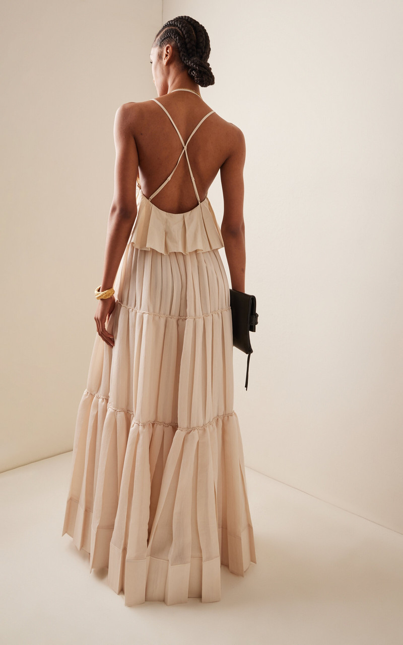 Delania Pleated Cotton Maxi Dress neutral 4