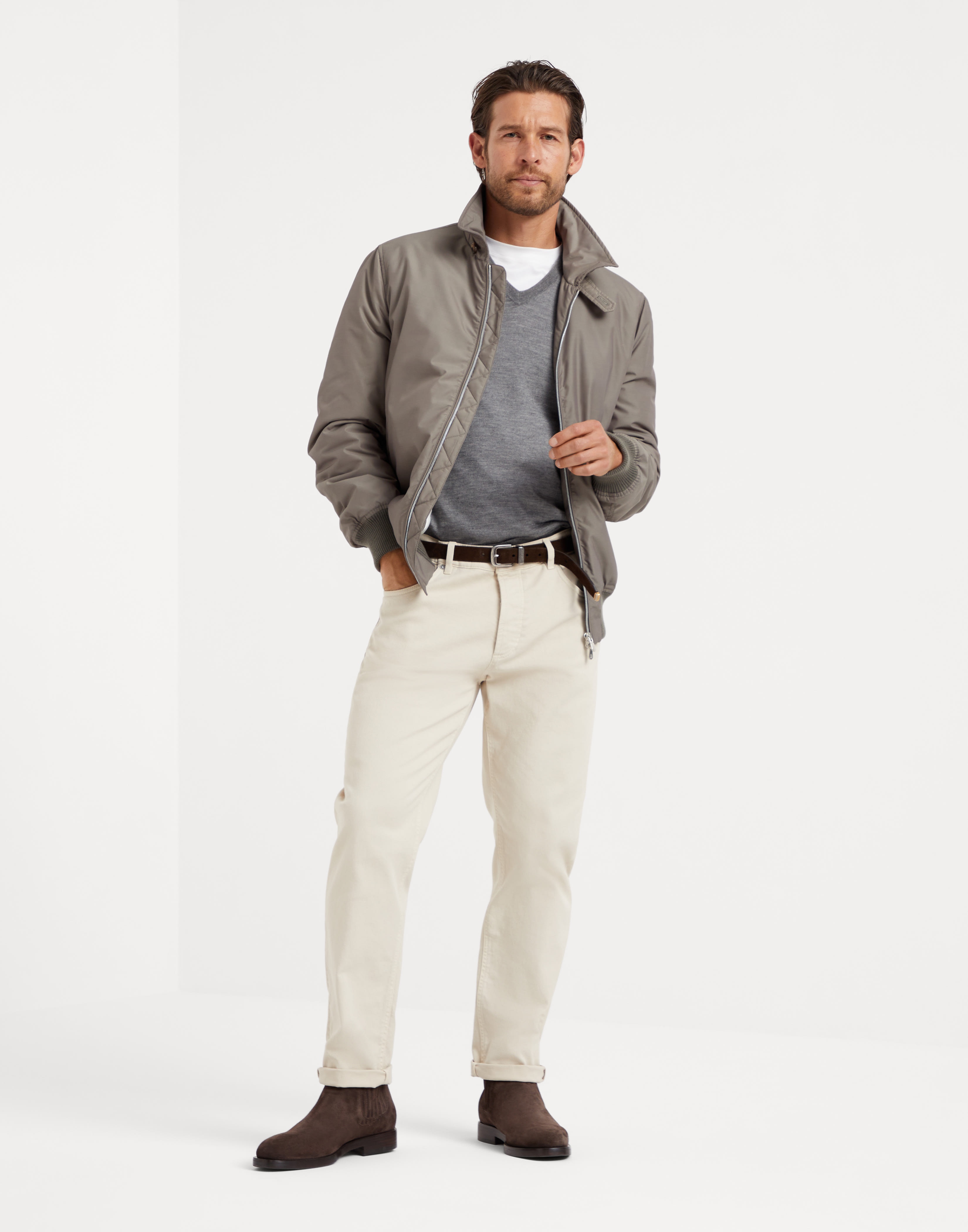 Virgin wool and silk techno poplin bomber jacket with Thermore® padding - 5