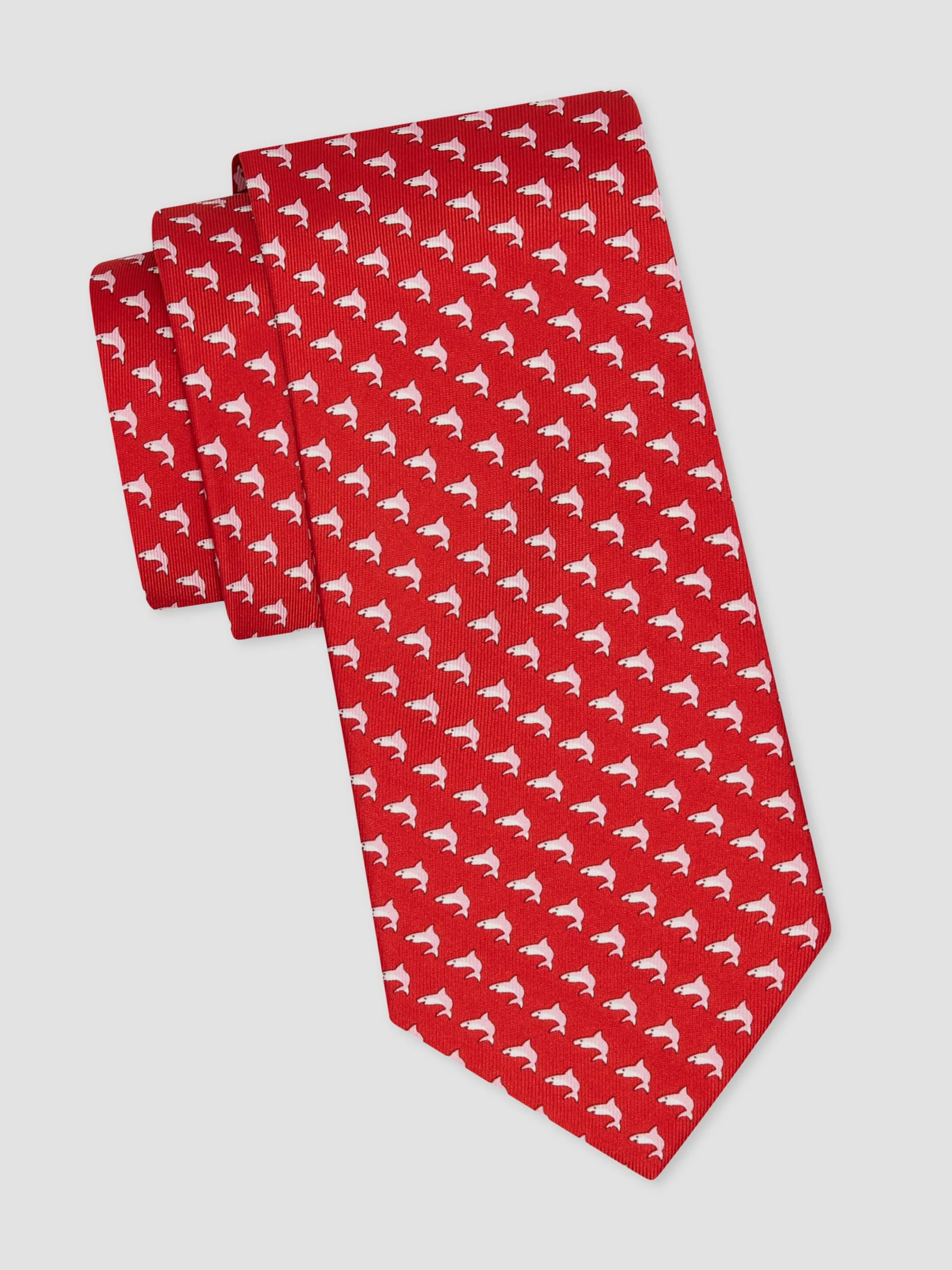 Men's Shark Print Silk Tie - Rosso Navy - 1