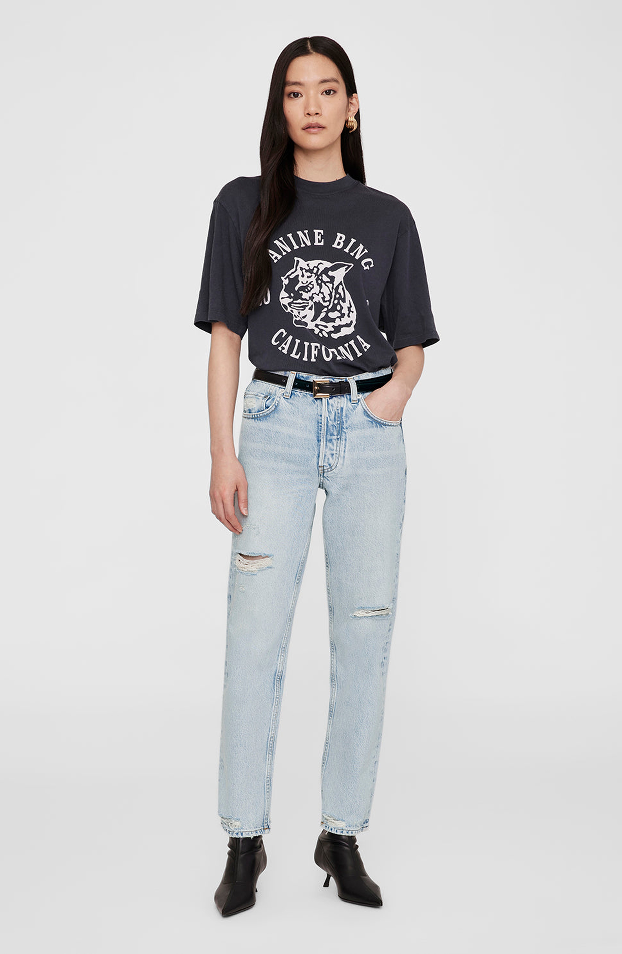 ANINE BING Avi Tee in Washed Charcoal at Nordstrom - 1