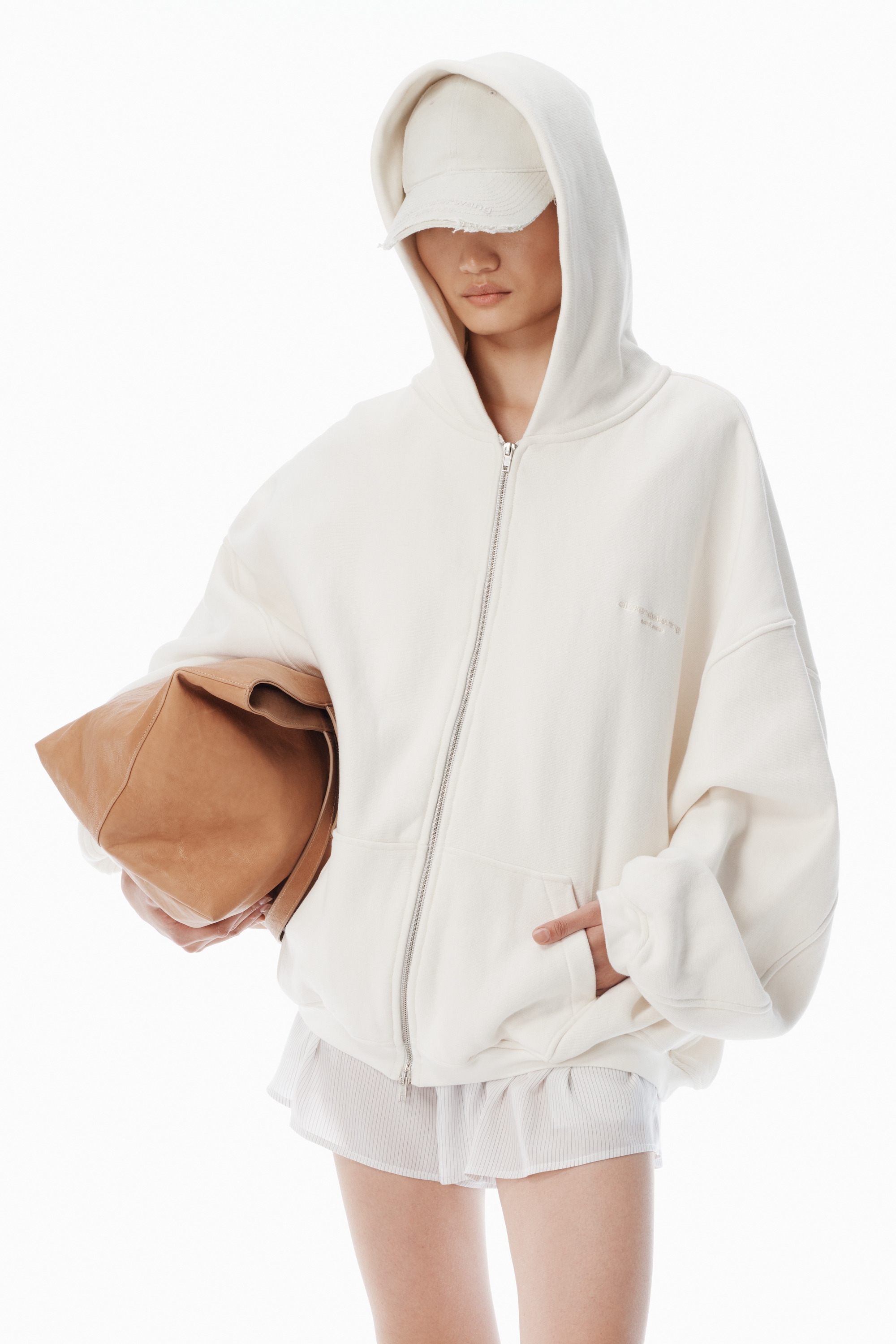White Cotton Logo Zip-Up Hoodie - 2