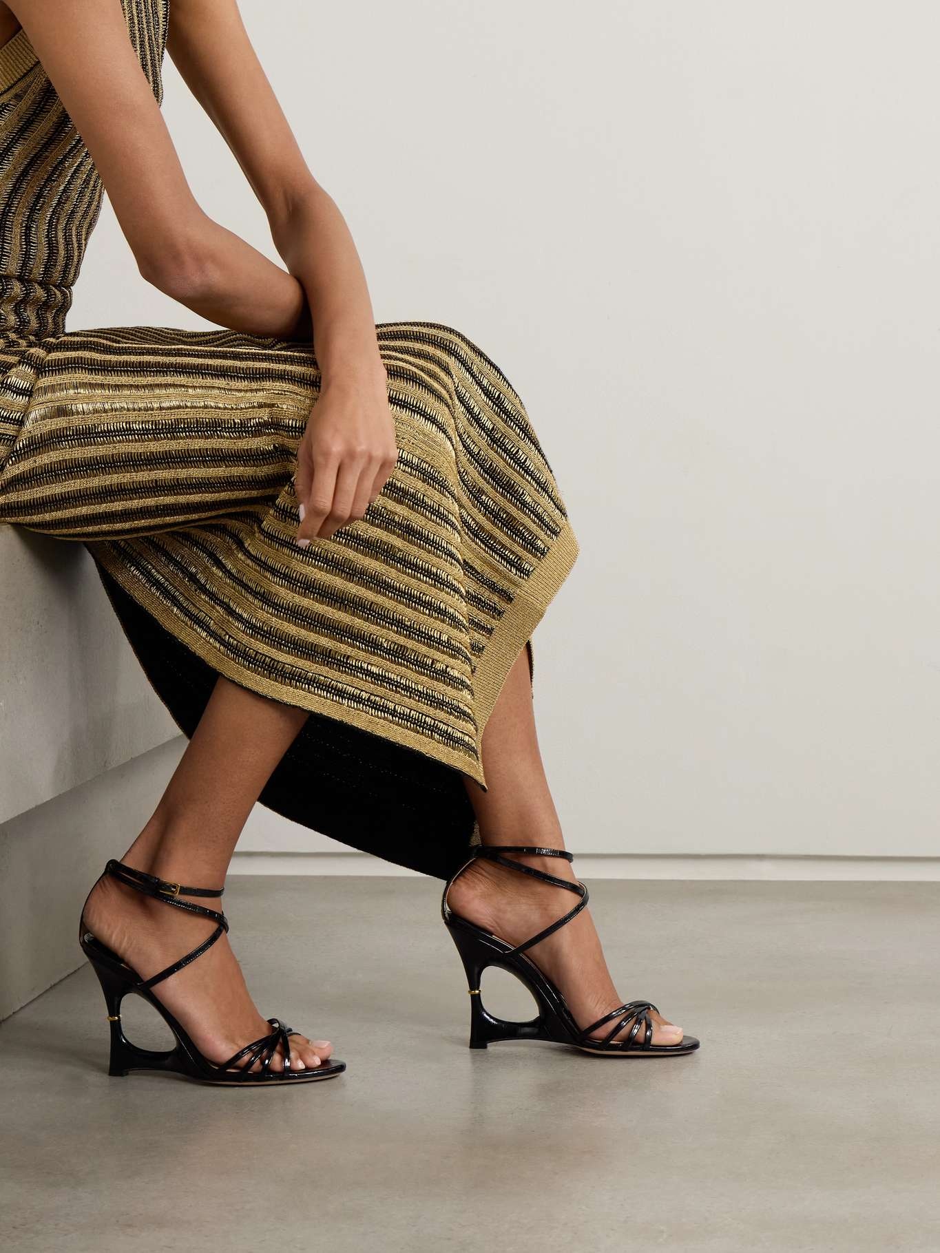 Paradis cutout croc-effect patent-leather sandals - 6