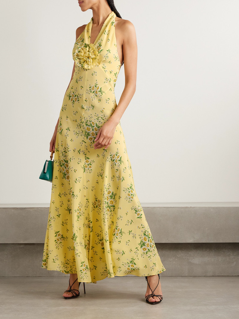 RODARTE Appliquéd Floral-print Silk Crepe De Chine Halterneck Gown outlook