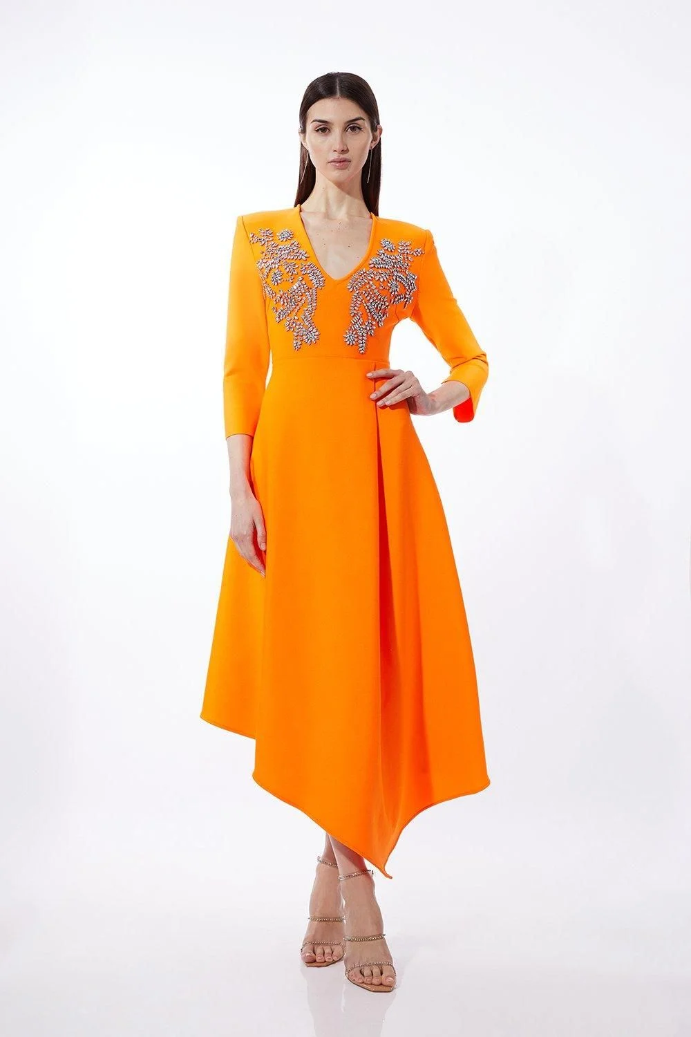 Bandage Form Fitting Asymmetric Embellished Knit Dress - 1