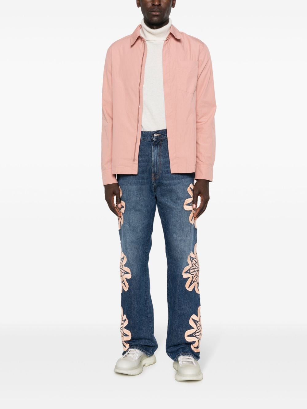 floral-embroidered bootcut jeans - 2