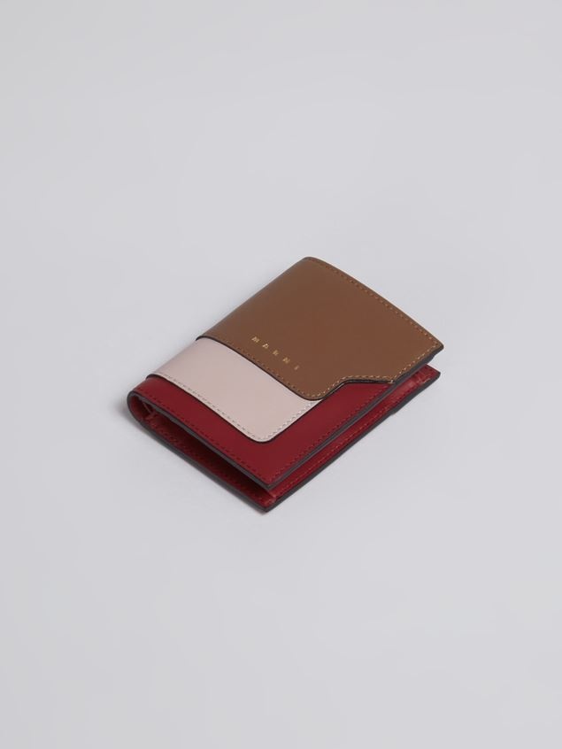 BI-FOLD WALLET IN BROWN PINK AND BURGUNDY SAFFIANO LEATHER - 5