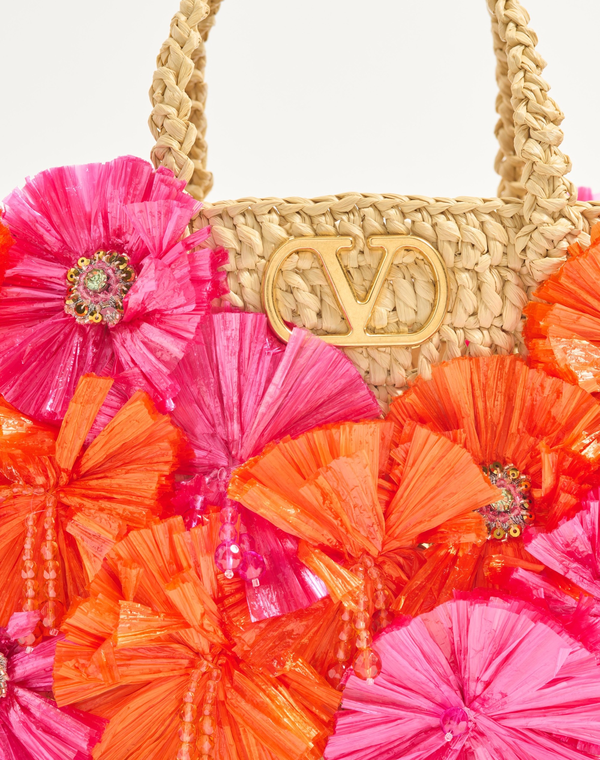 SMALL RAFFIA SHOPPING BAG WITH FLOWERS AND BEADS - 8