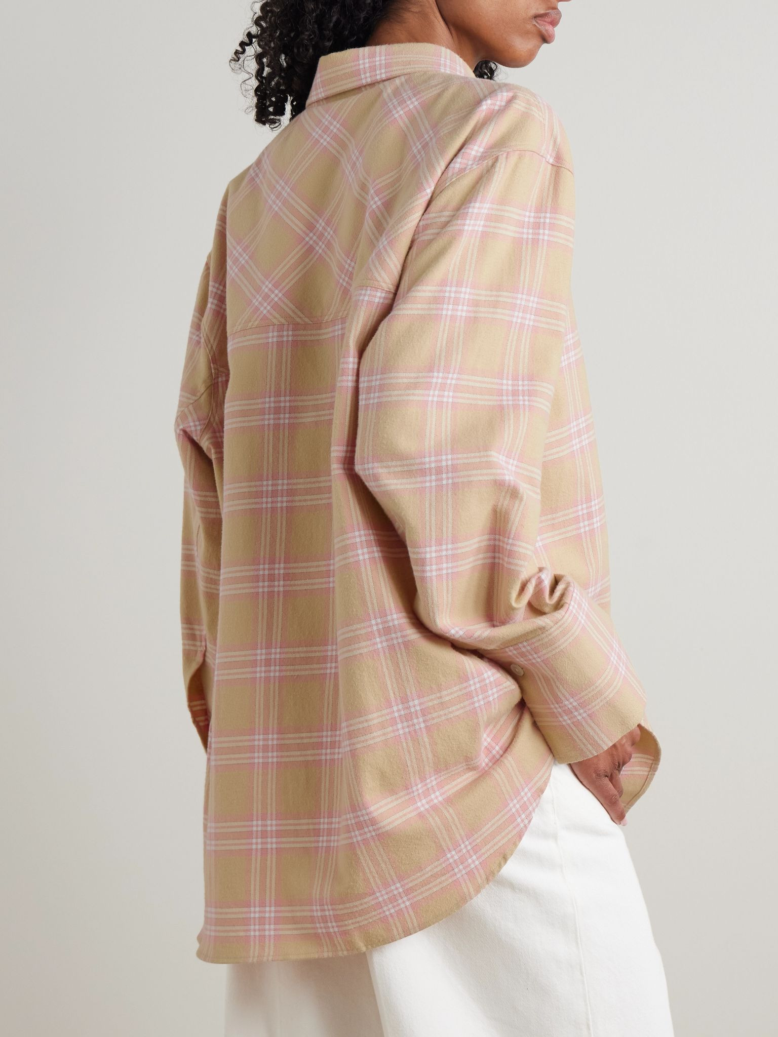Oversized checked cotton-flannel shirt Pink - 3