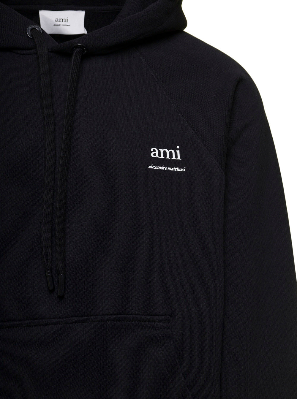 Ami Paris Men Black Hoodie With Drawstring Hood And Logo Detail On The Front In Cotton Man - 3