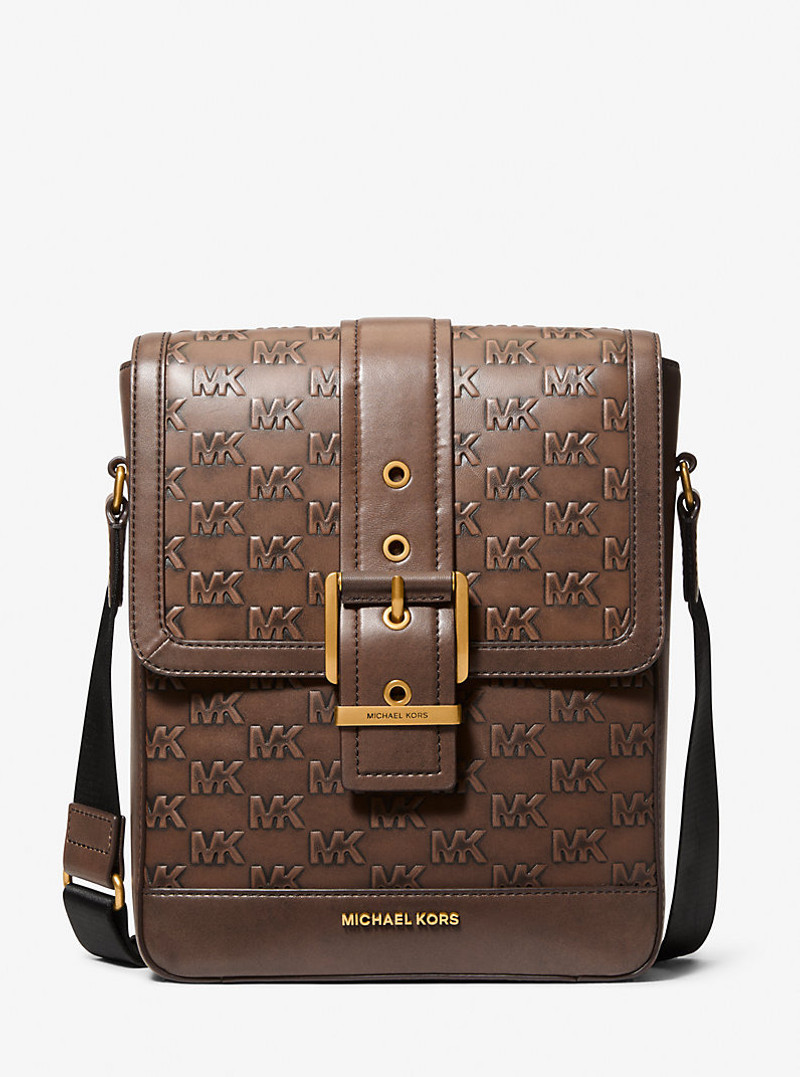 Colby Logo Embossed Burnished Leather Messenger Bag 1