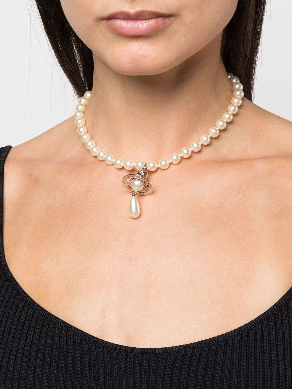 faux-pearl drop choker - 2