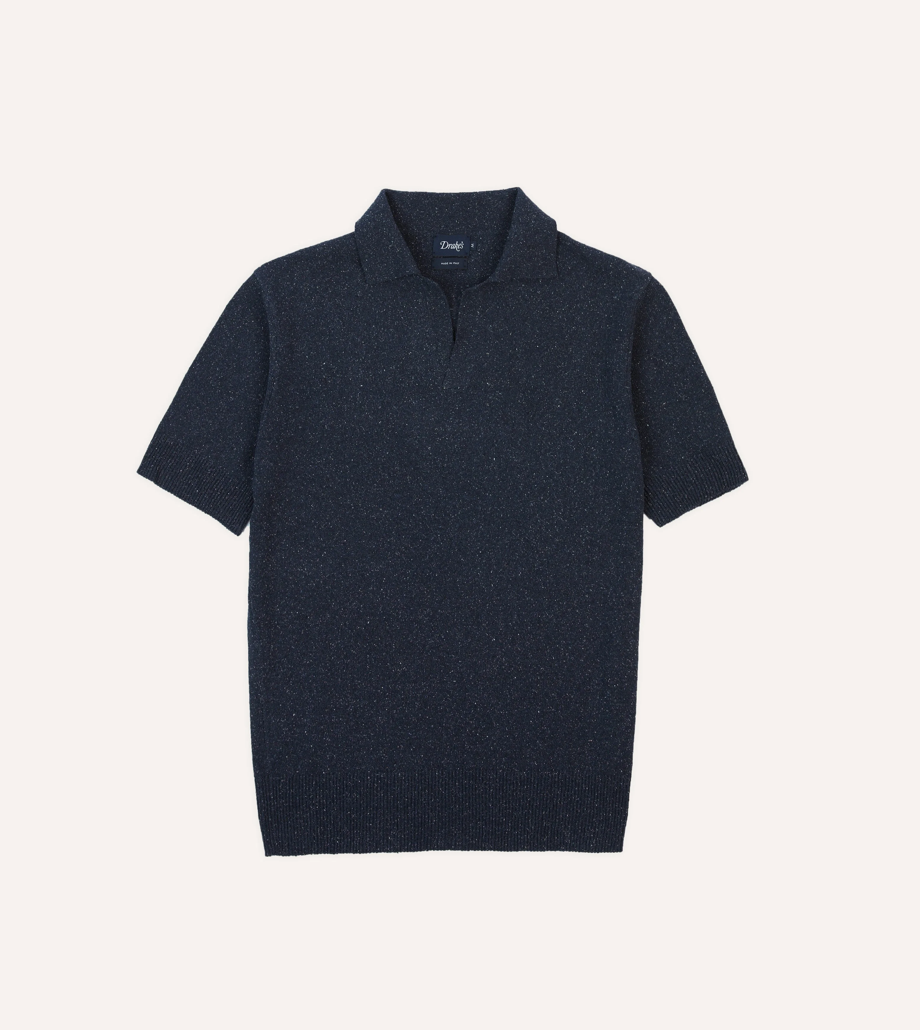Navy Knitted Silk Short-Sleeve Polo Shirt - 1