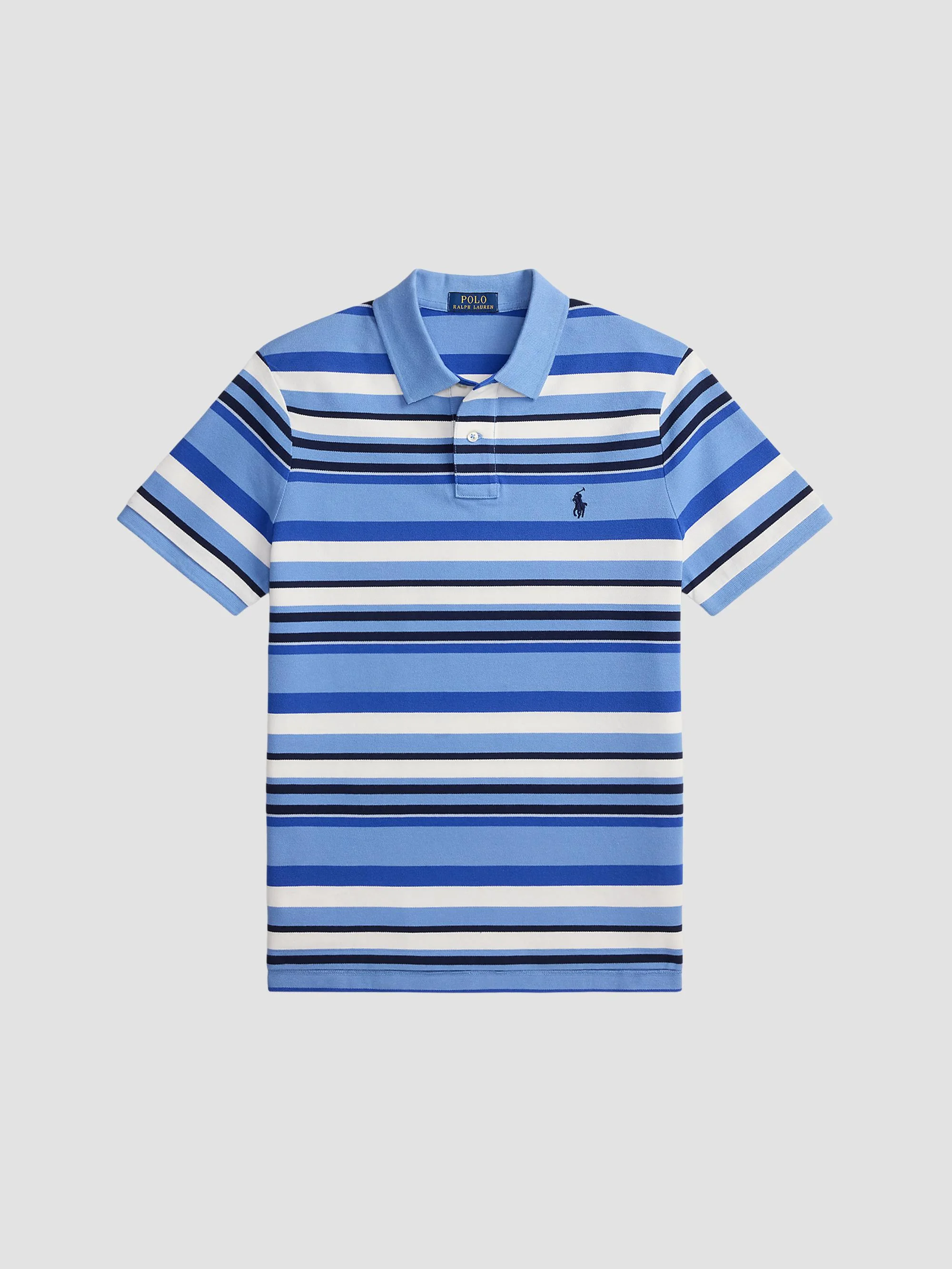 Men's Striped Stretch-Cotton Knit Polo Shirt - Bristol Blue Multi - 1
