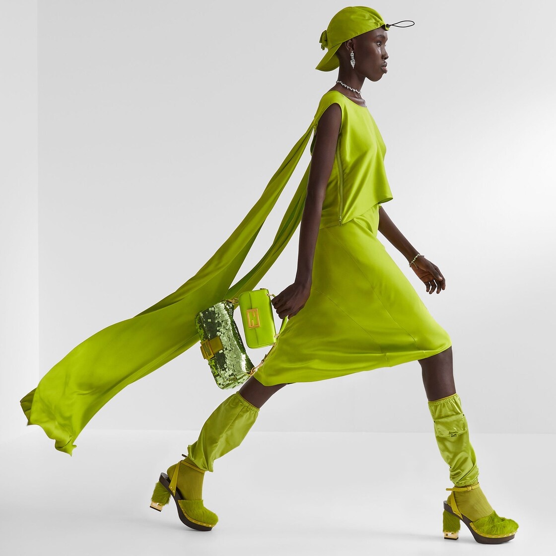Acid green satin skirt - 4