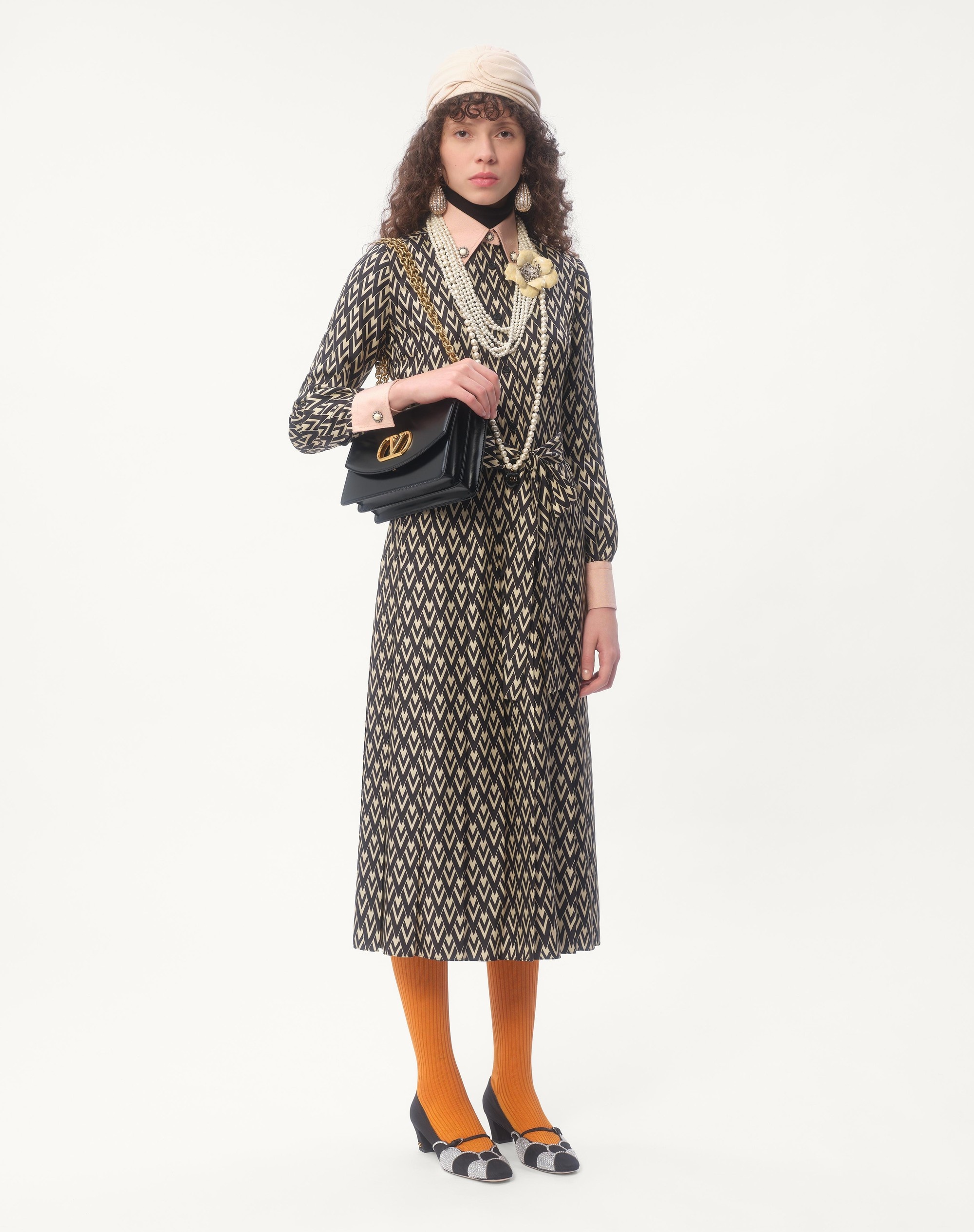 Valentino TWILL TOUTE LA V MIDI DRESS | REVERSIBLE
