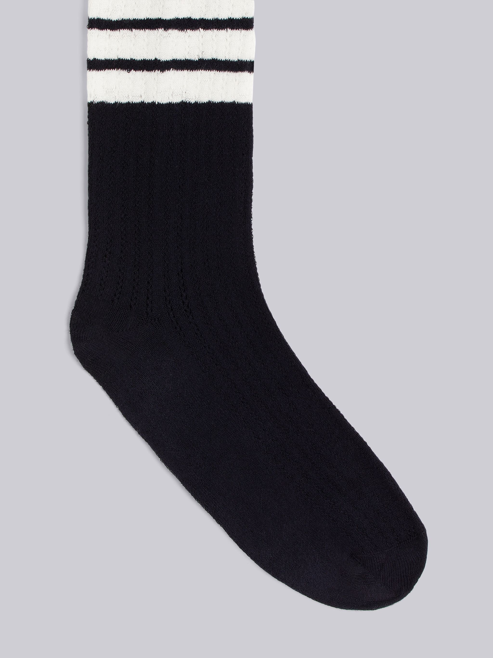 Navy Cotton Lace 4-Bar Mid-calf Socks - 2