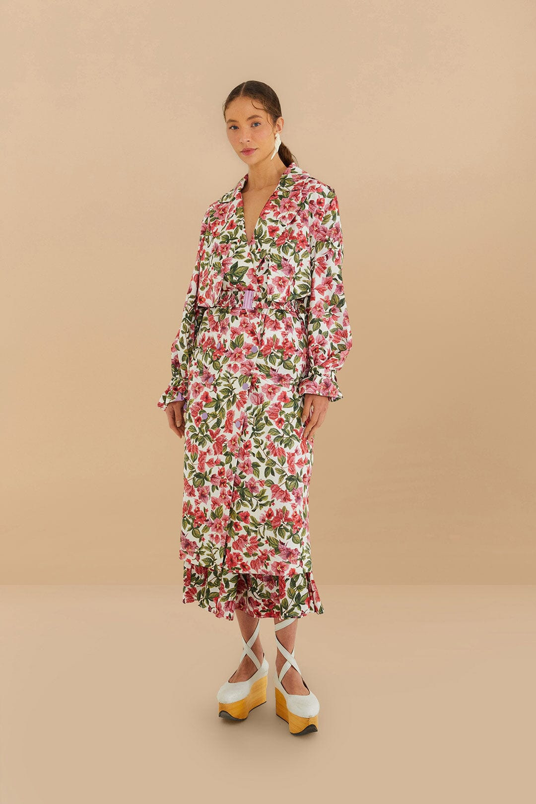 Halftone Pink Bouganvillea Oversized Trench Coat - 1
