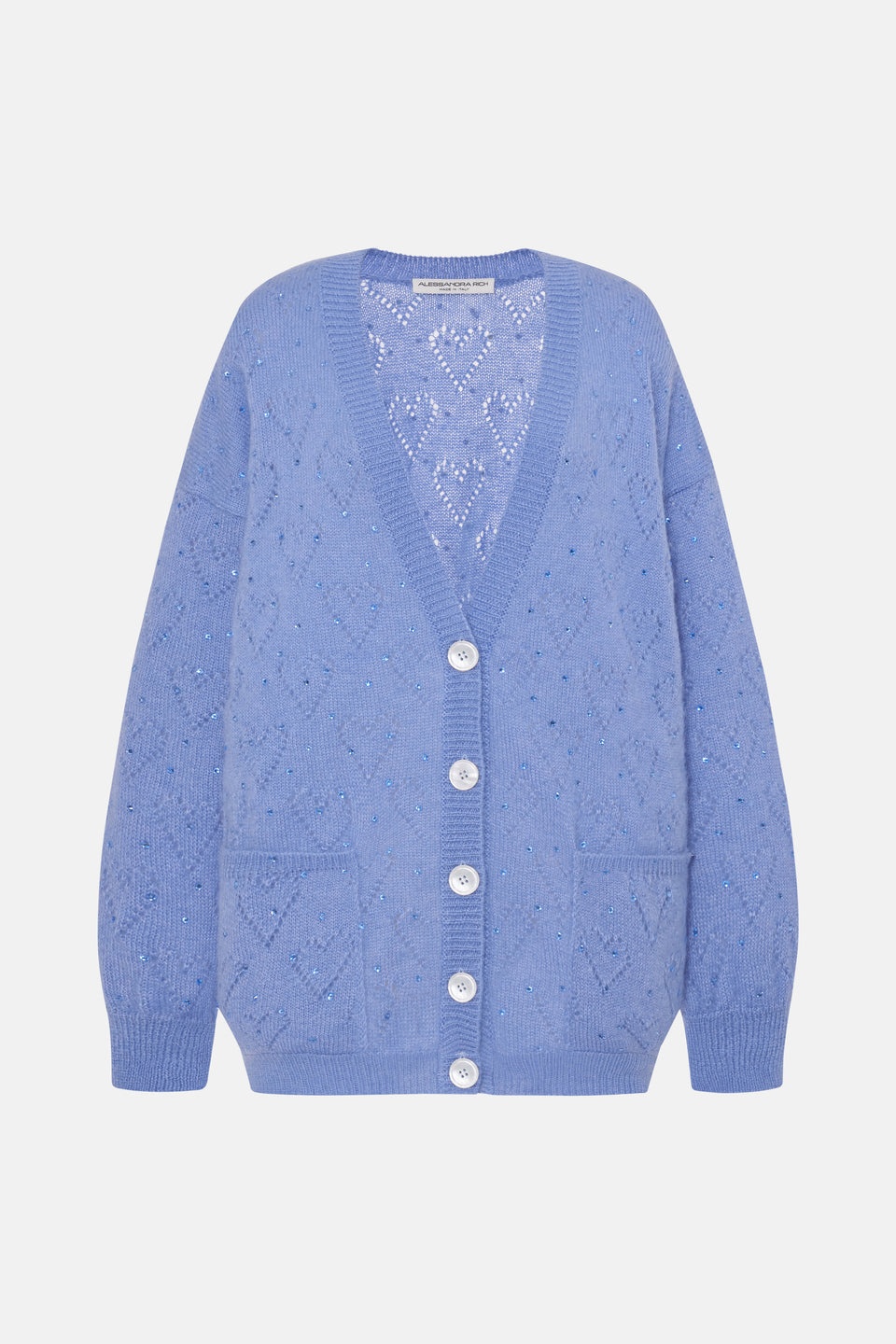 KNITTED MOHAIR LONG CARDIGAN WITH HOTFIX - 1