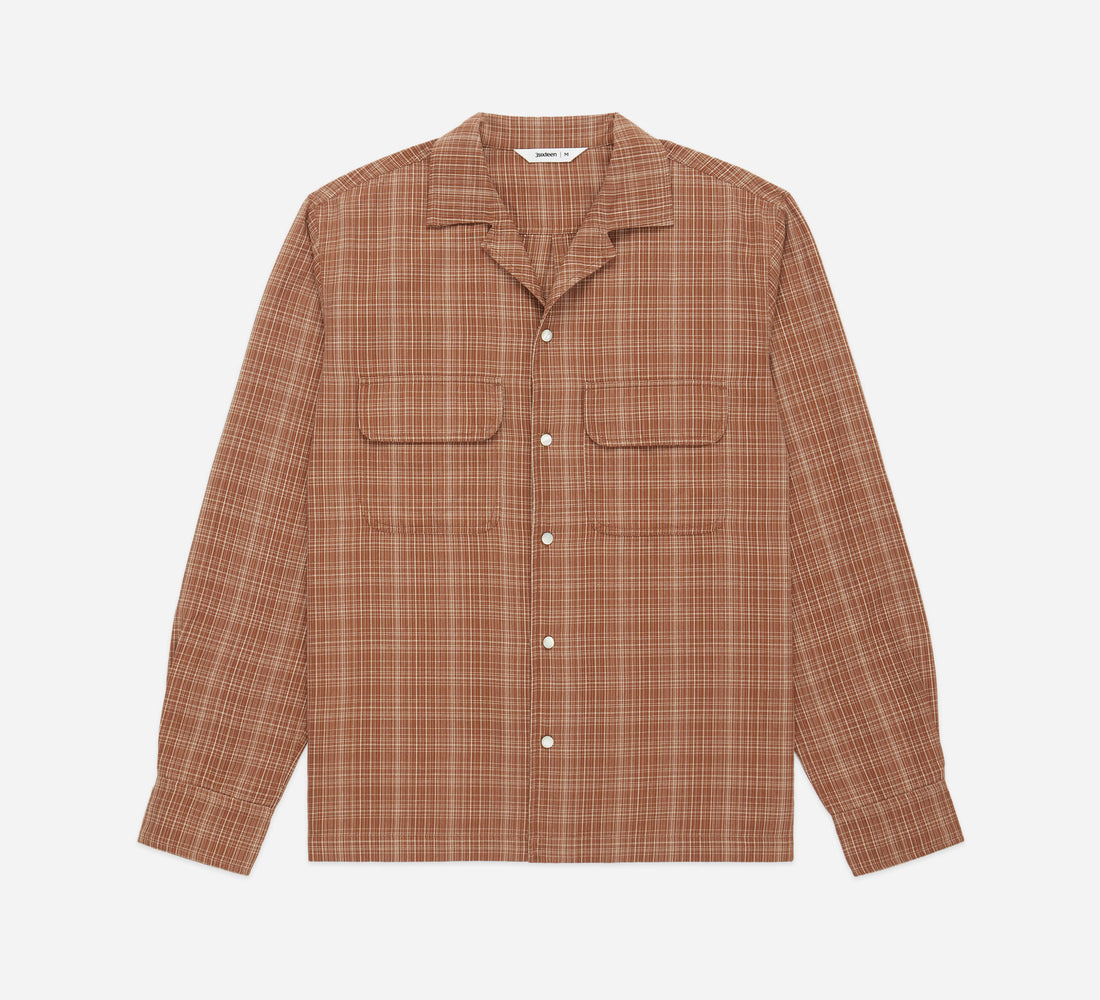 Open Collar Shirt - Amber Micro Plaid - 1