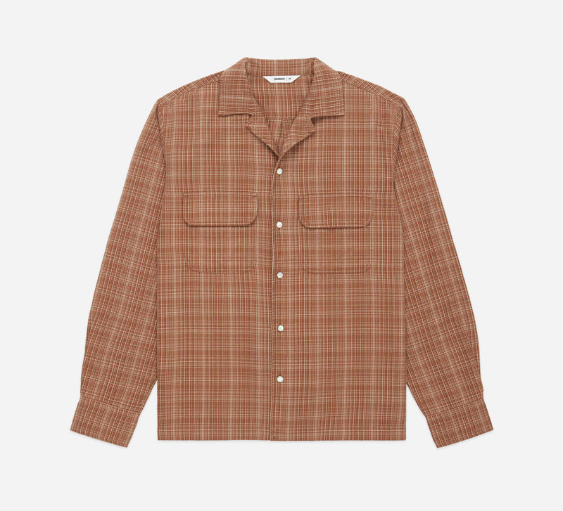 Open Collar Shirt - Amber Micro Plaid 1