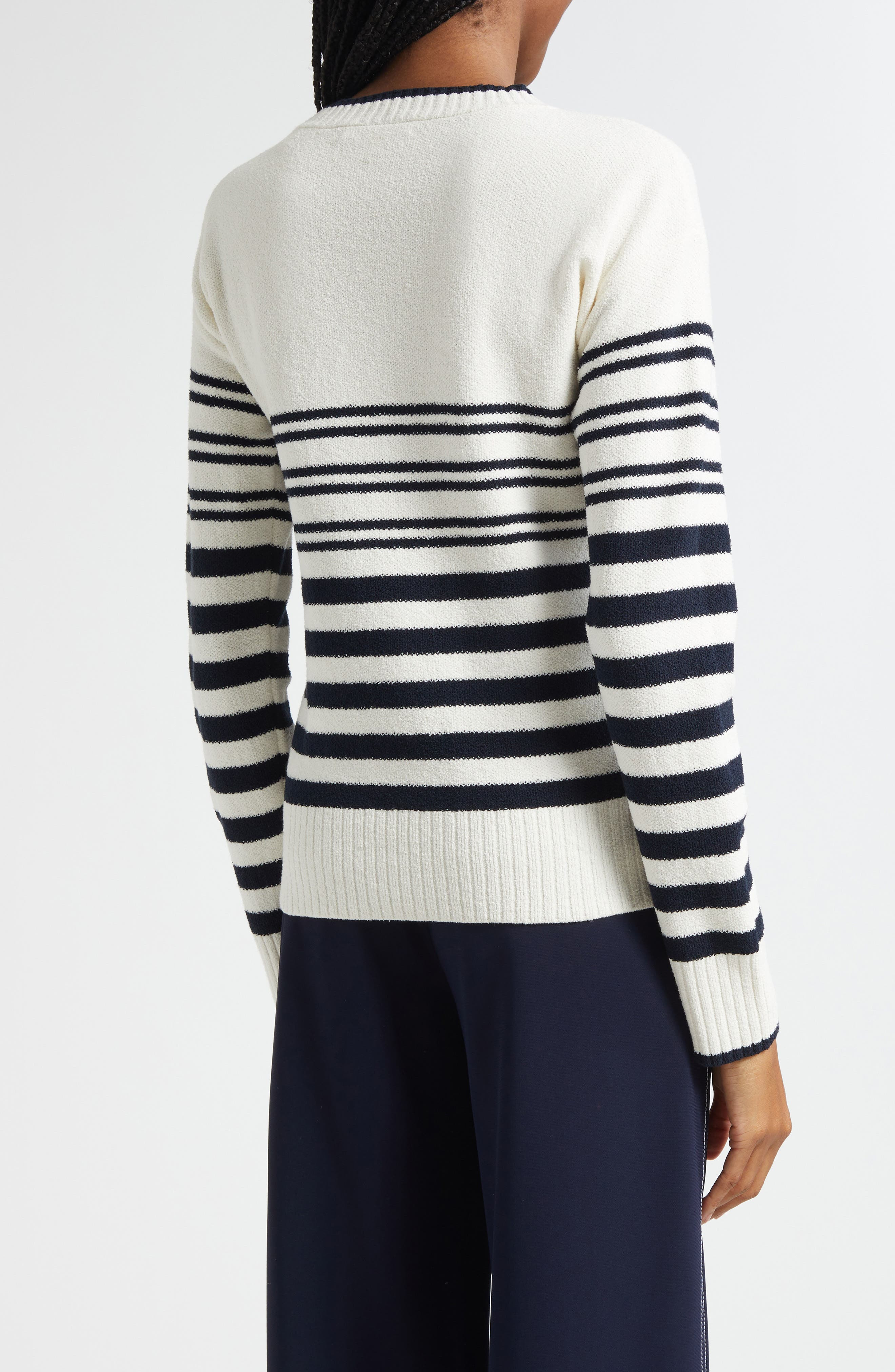 Veronica Beard Rielly Stripe Crewneck Sweater in Off White Navy at Nordstrom - 3