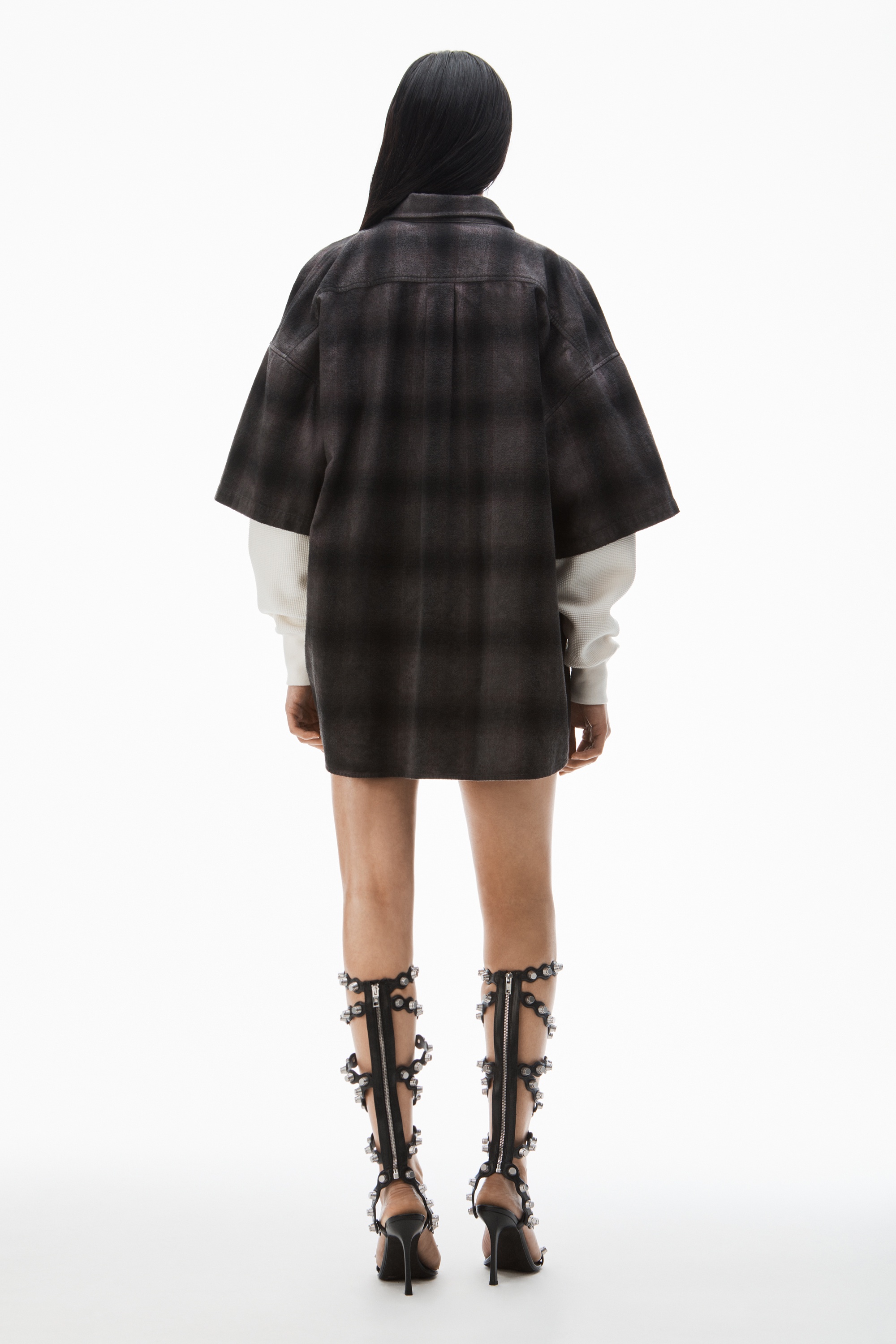 pre-styled shadow plaid shirtdress - 4