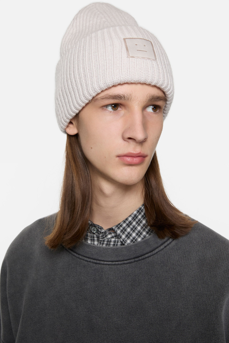 Acne Studios Large face logo beanie - Yak - Light grey outlook