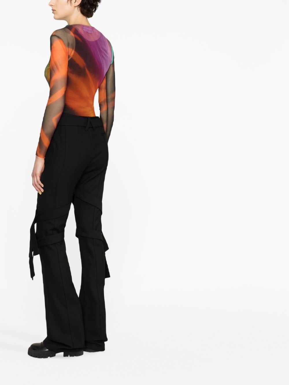 strap-detail flared trousers - 2