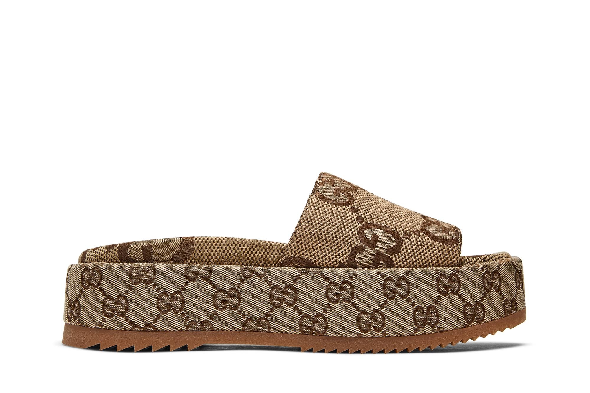 Gucci Wmns GG Lame Platform Slide Sandal 'Camel Monogram' - 1